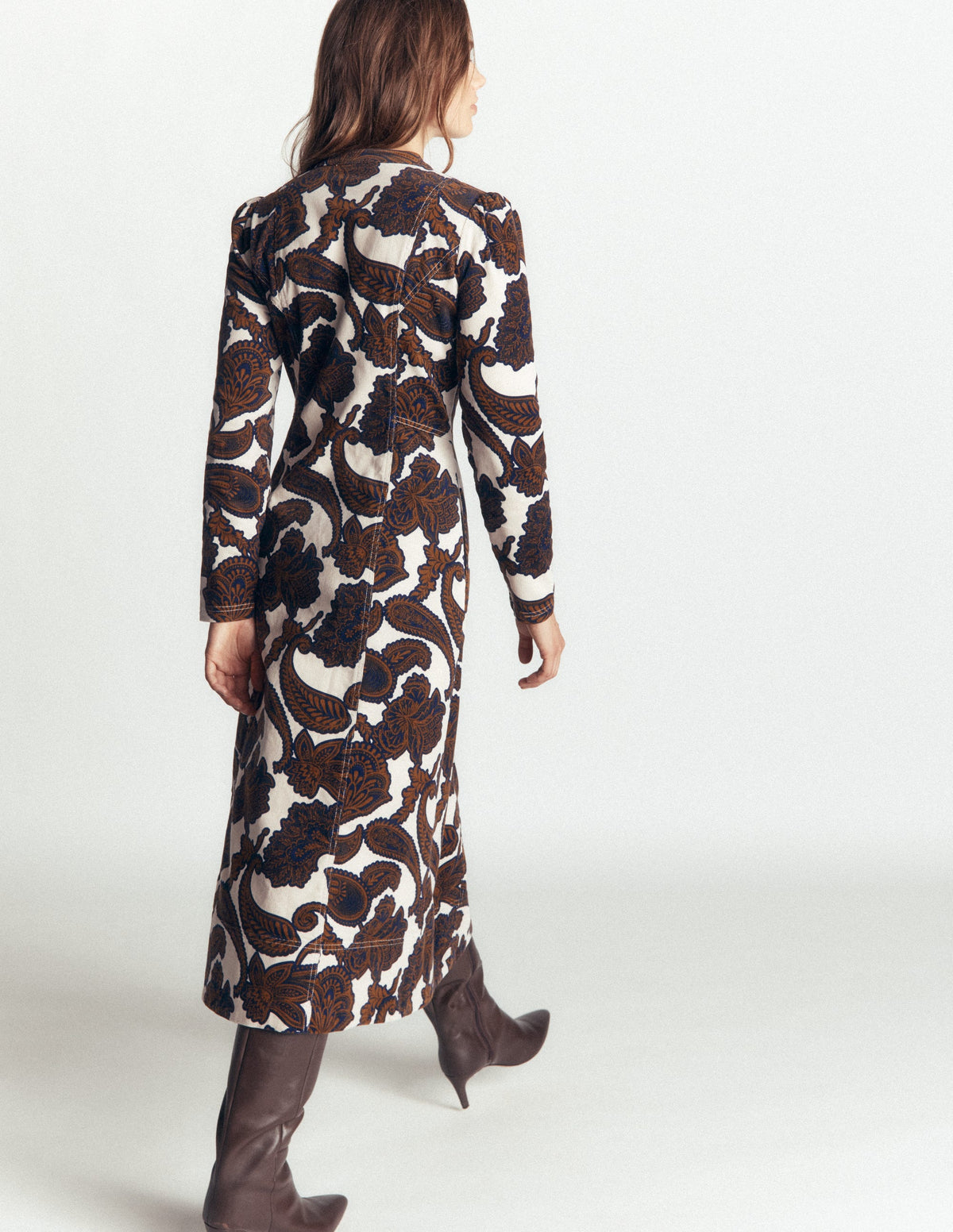 Una Cord Midi Dress-Almond Milk Paisley Bouquet-5