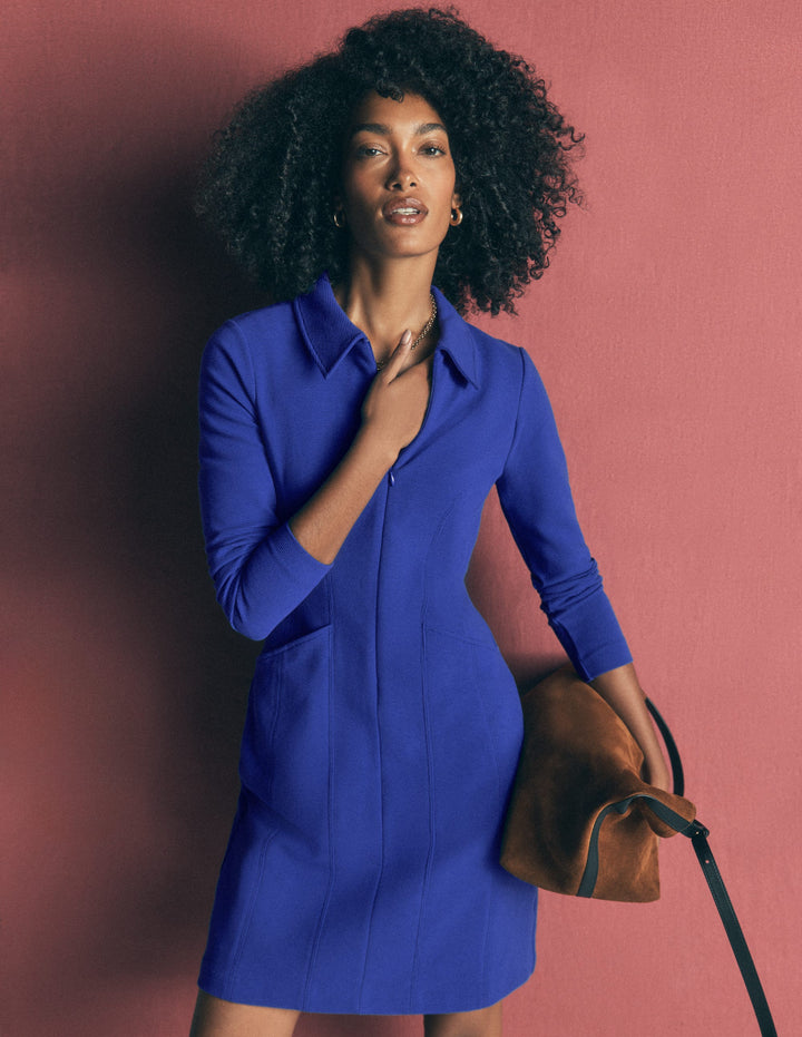 Nia Ottoman Long Sleeve Dress-Bright Blue