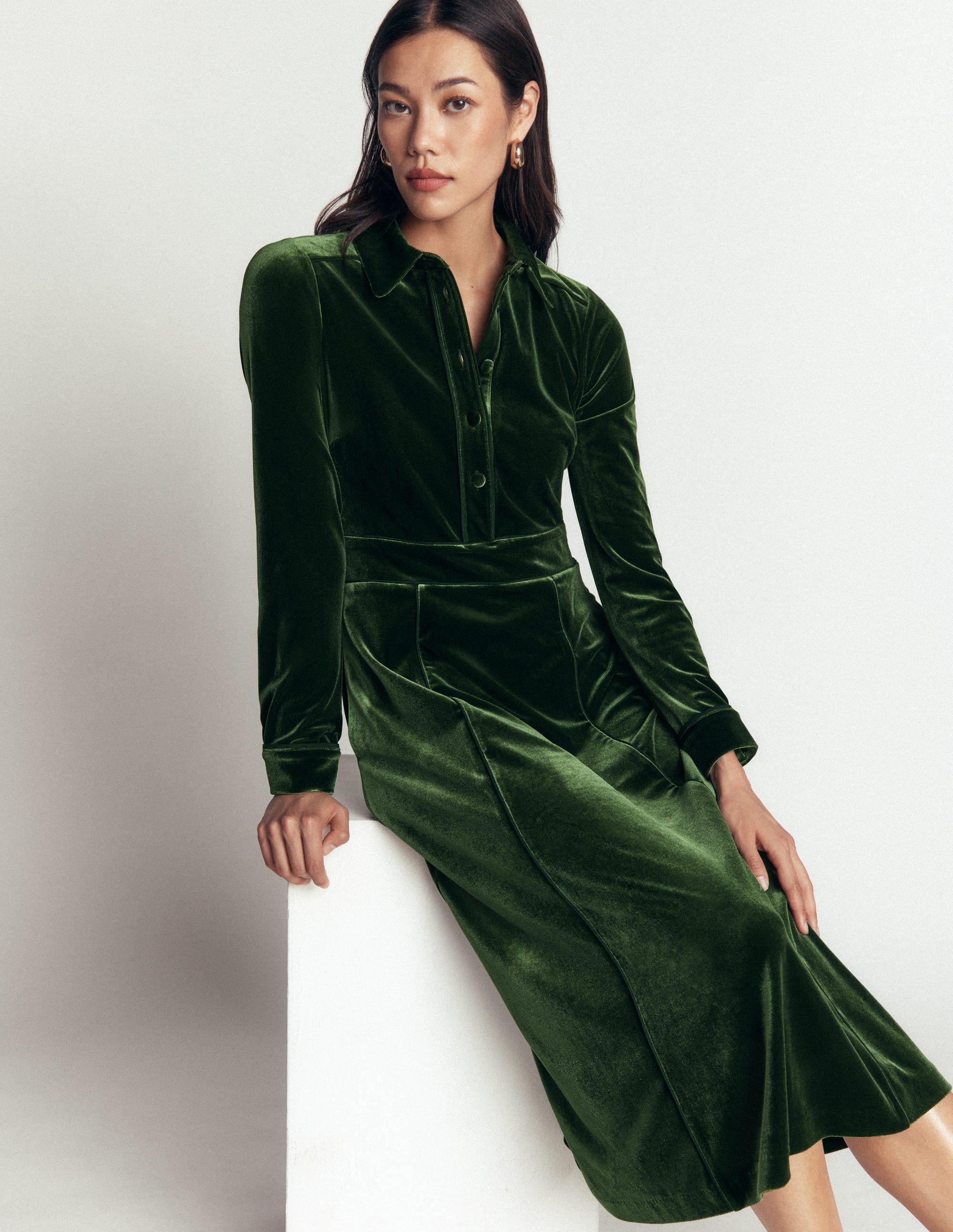 Etta Piping Velvet Dress-Douglas Fir - Image 2