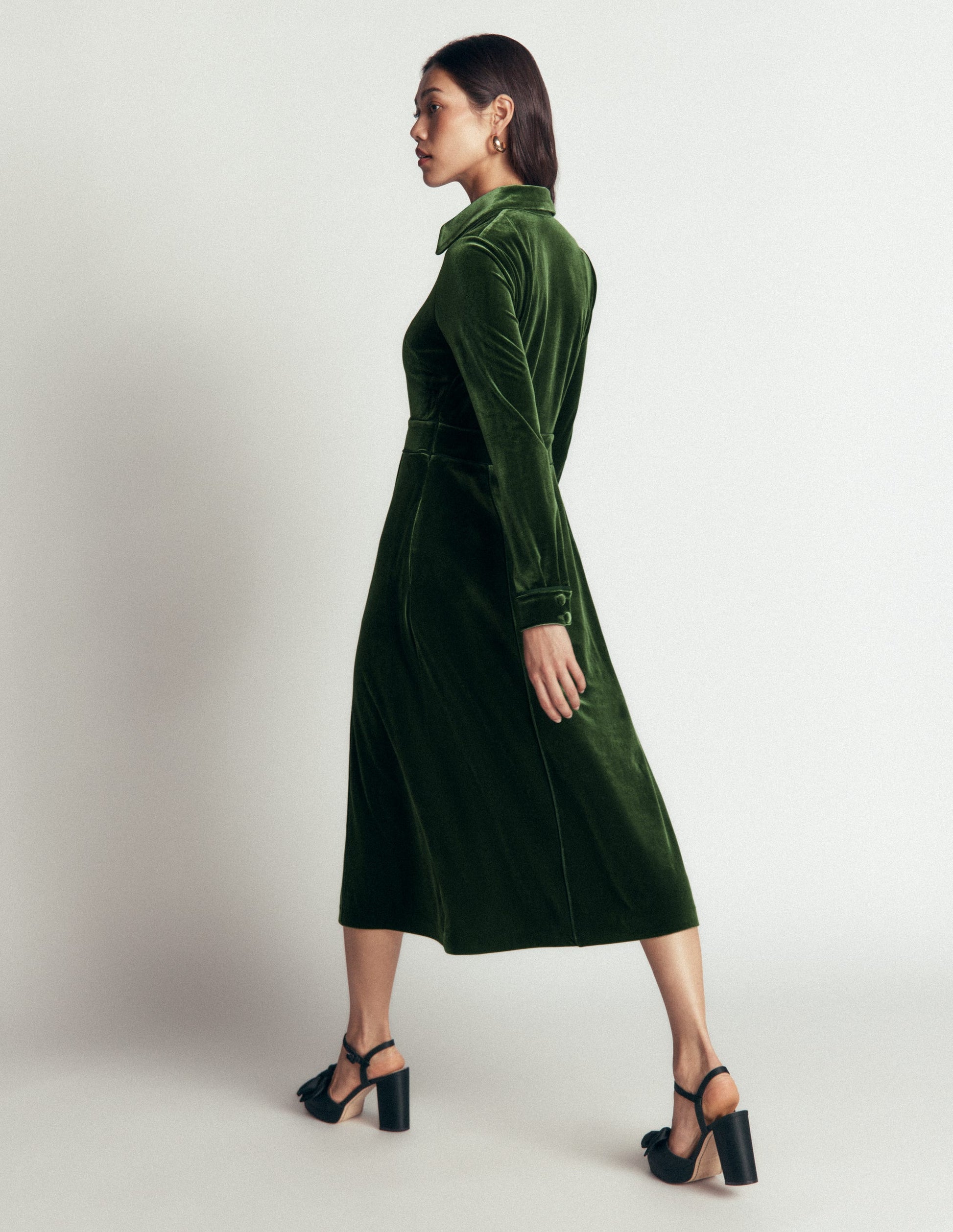 Etta Piping Velvet Dress-Douglas Fir-4