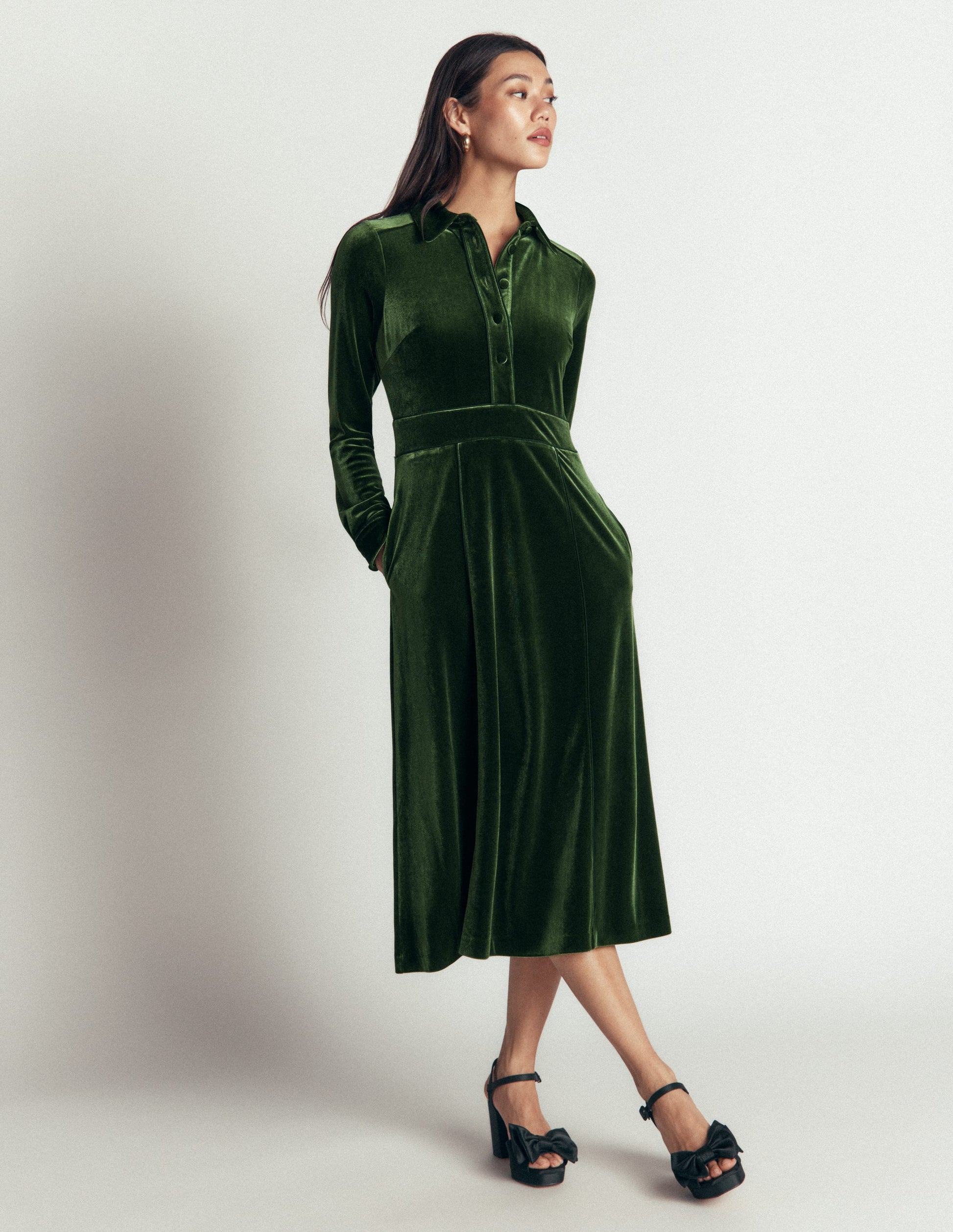 Etta Piping Velvet Dress-Douglas Fir-5