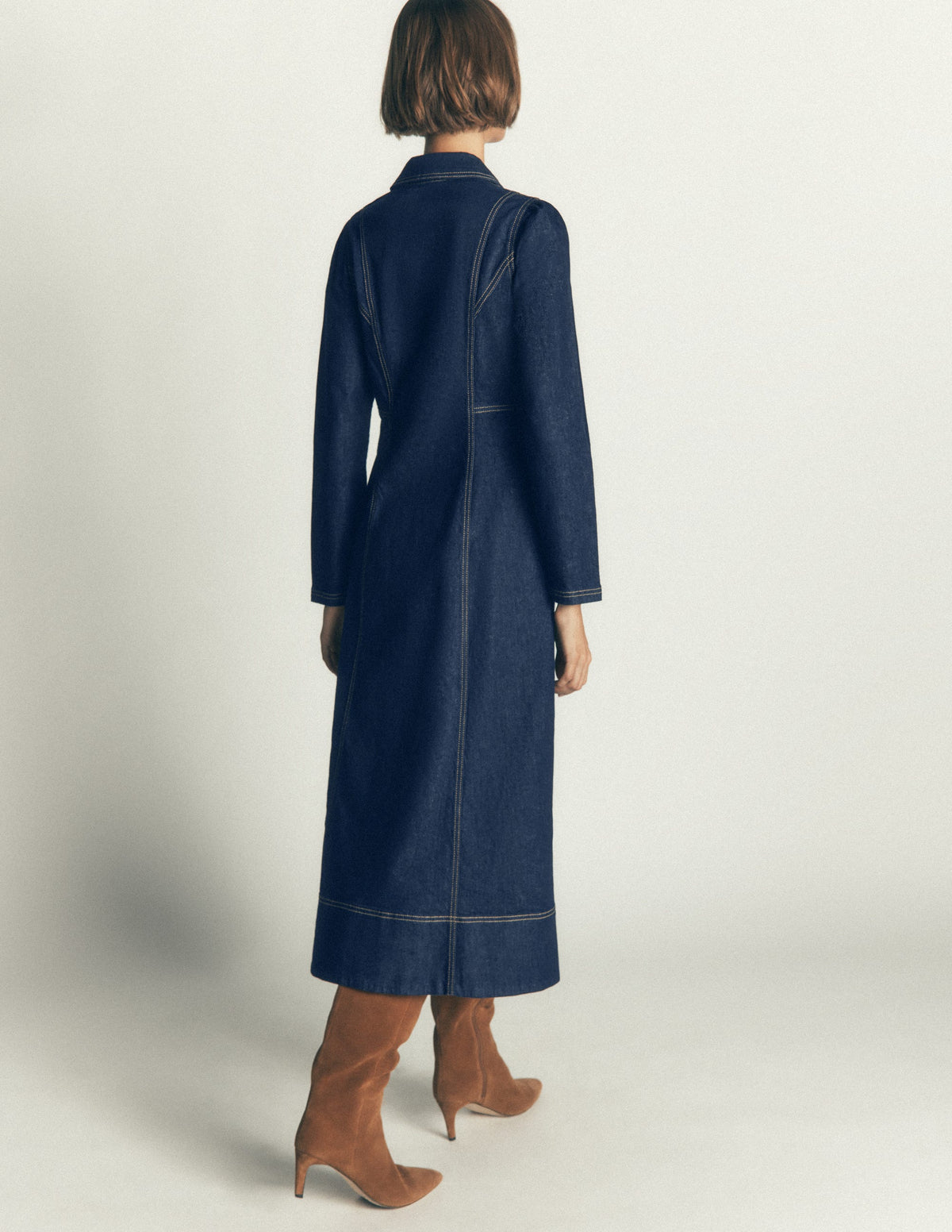 Una Collared Denim Midi Dress-Dark Vintage Denim - Image 3