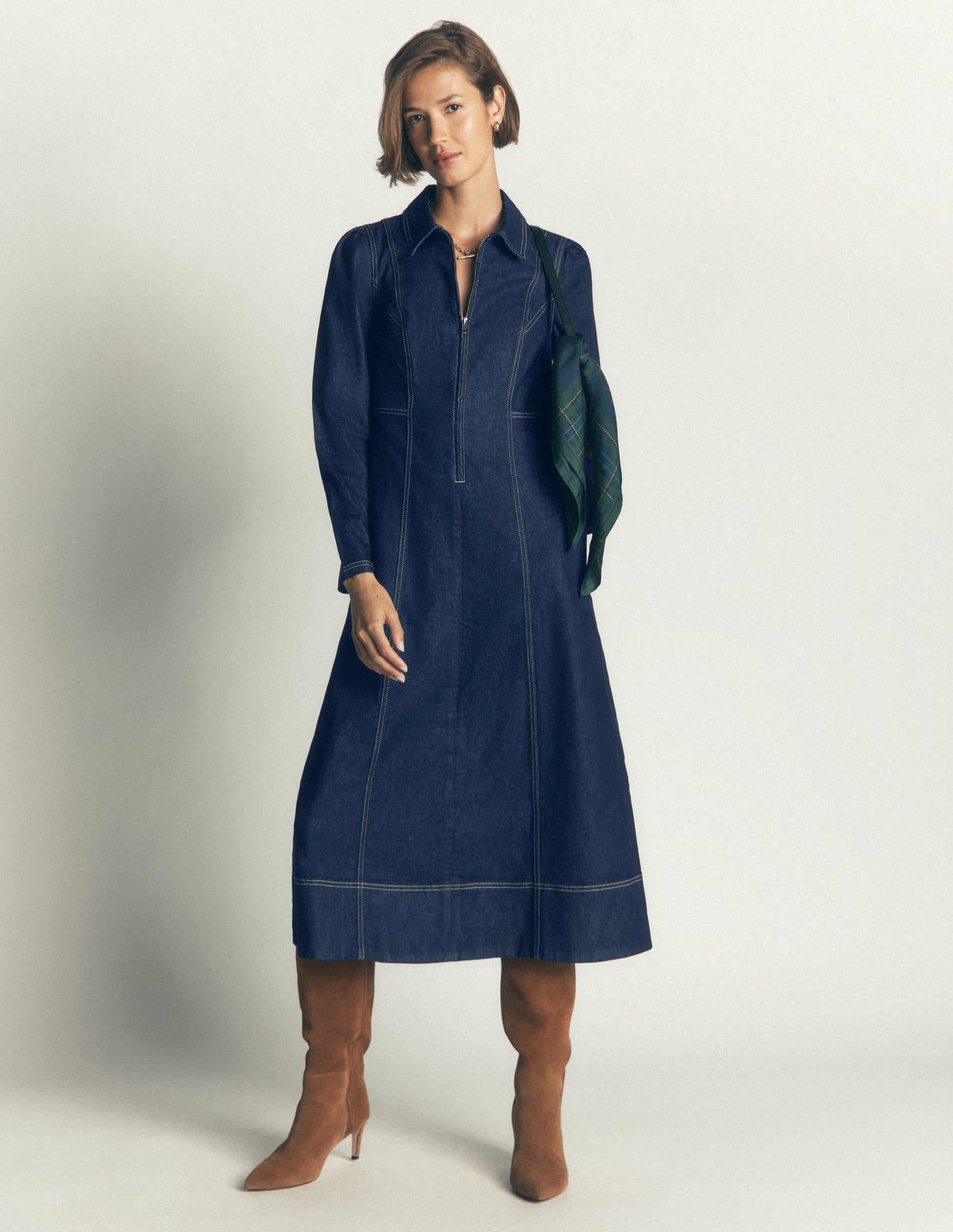 Una Collared Denim Midi Dress - Dark Vintage Denim | Boden USA