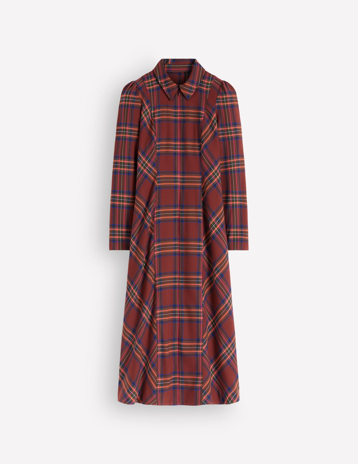 Una Collared Check Midi Dress-Brown, Blue and Orange Check-7
