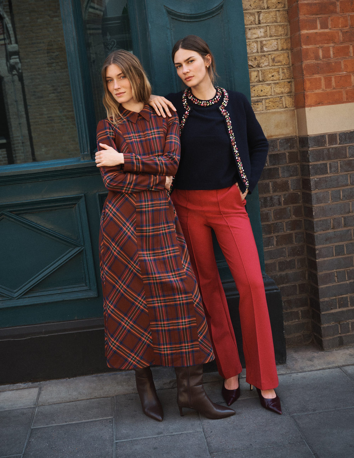 Una Collared Check Midi Dress-Brown, Blue and Orange Check-3