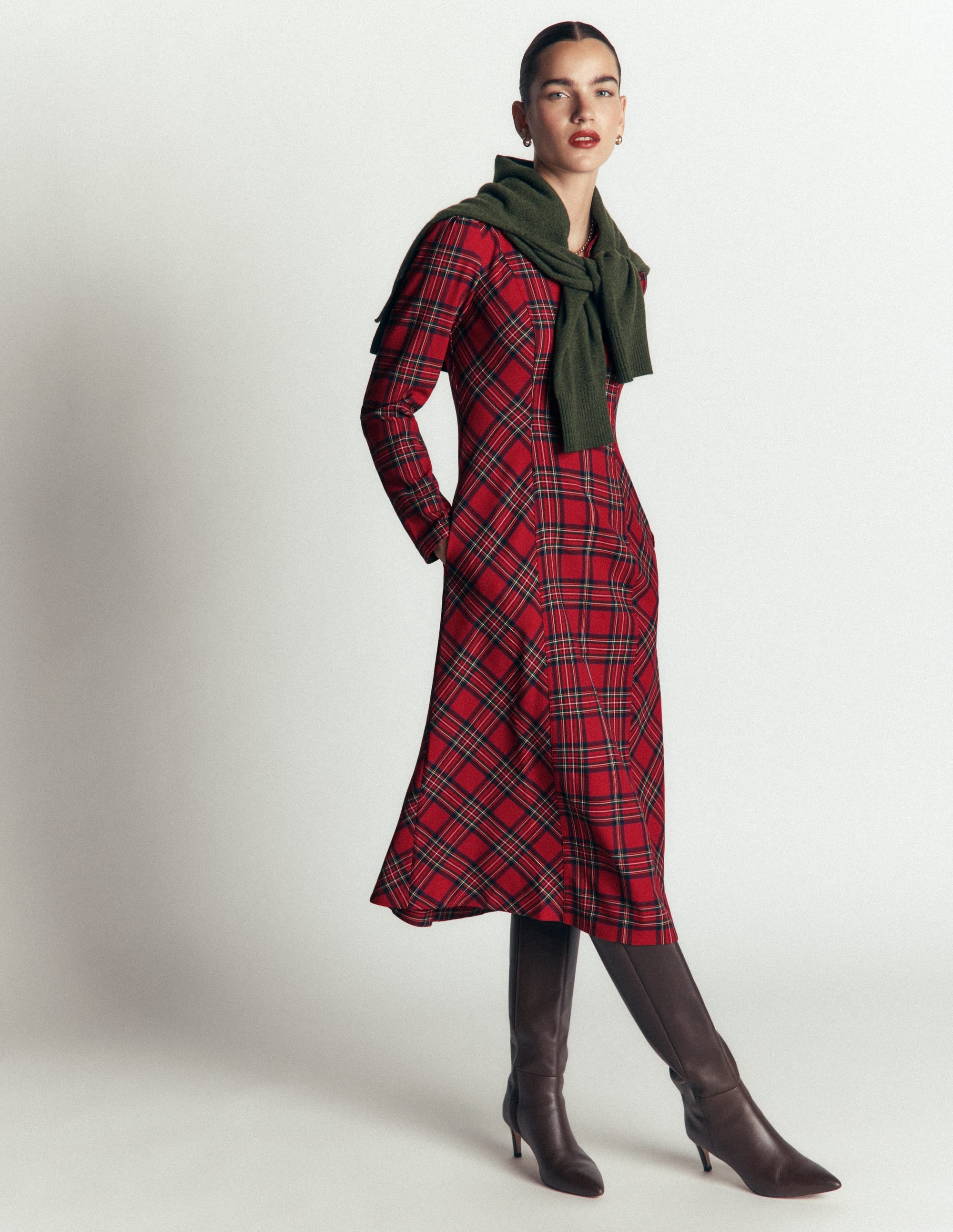 Una Collared Check Midi Dress-Red, Blue and Green Check - Image 2