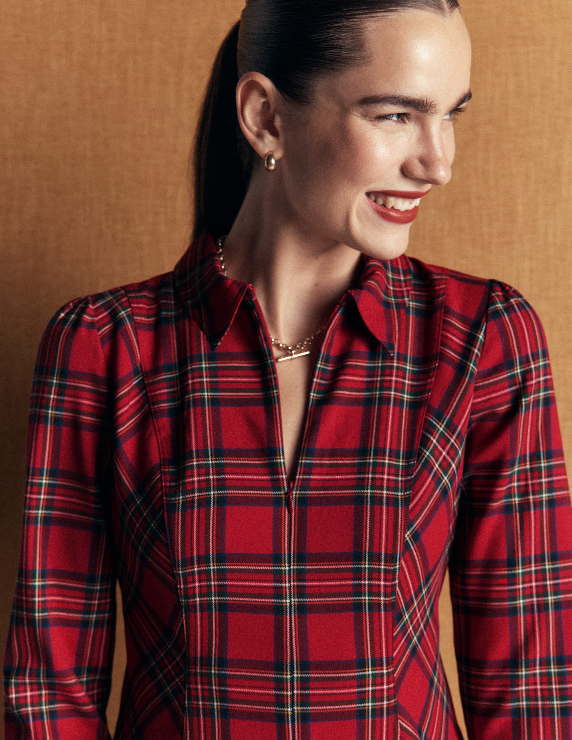 Una Collared Check Midi Dress-Red, Blue and Green Check - Image 3