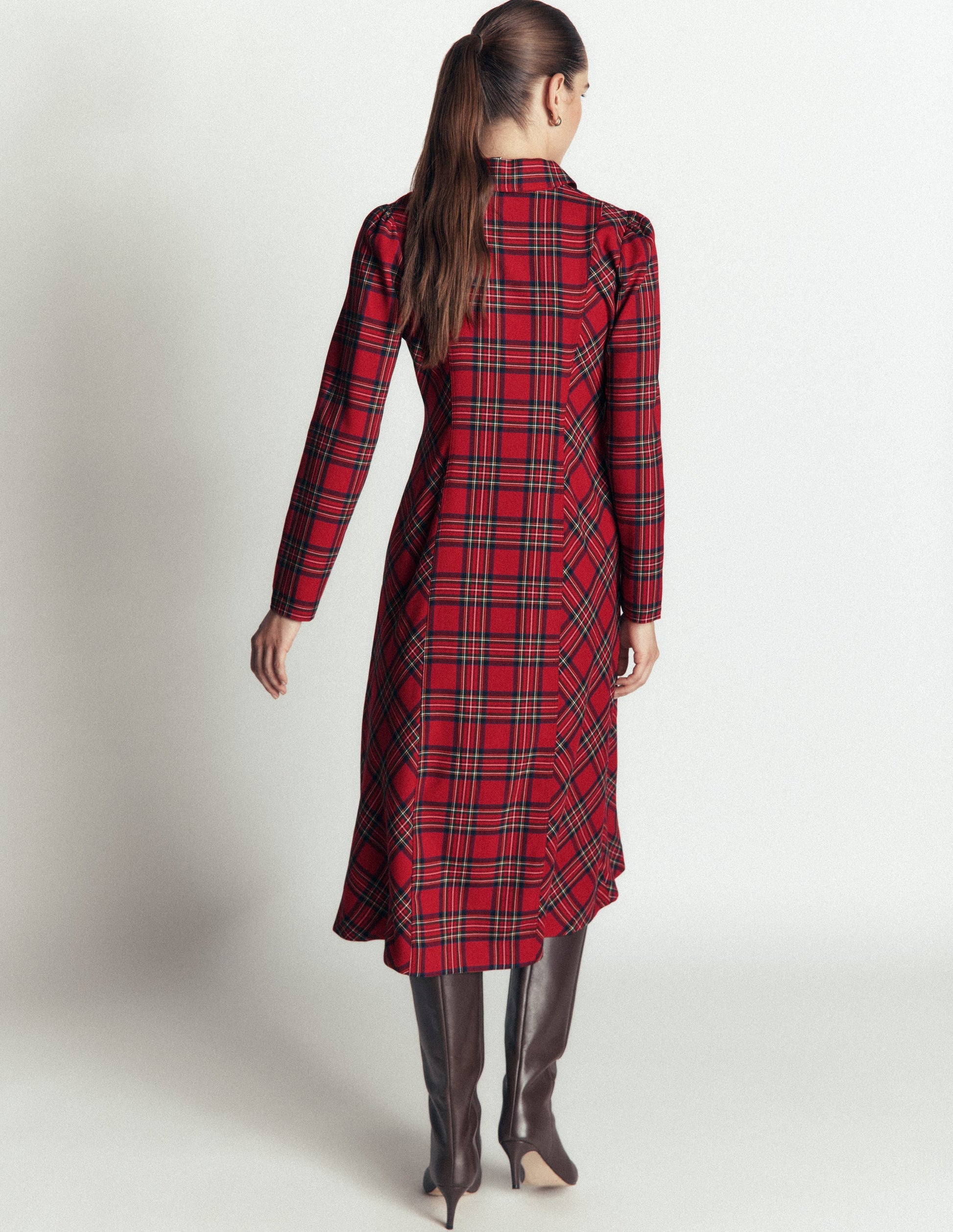 Una Collared Check Midi Dress-Red, Blue and Green Check-5