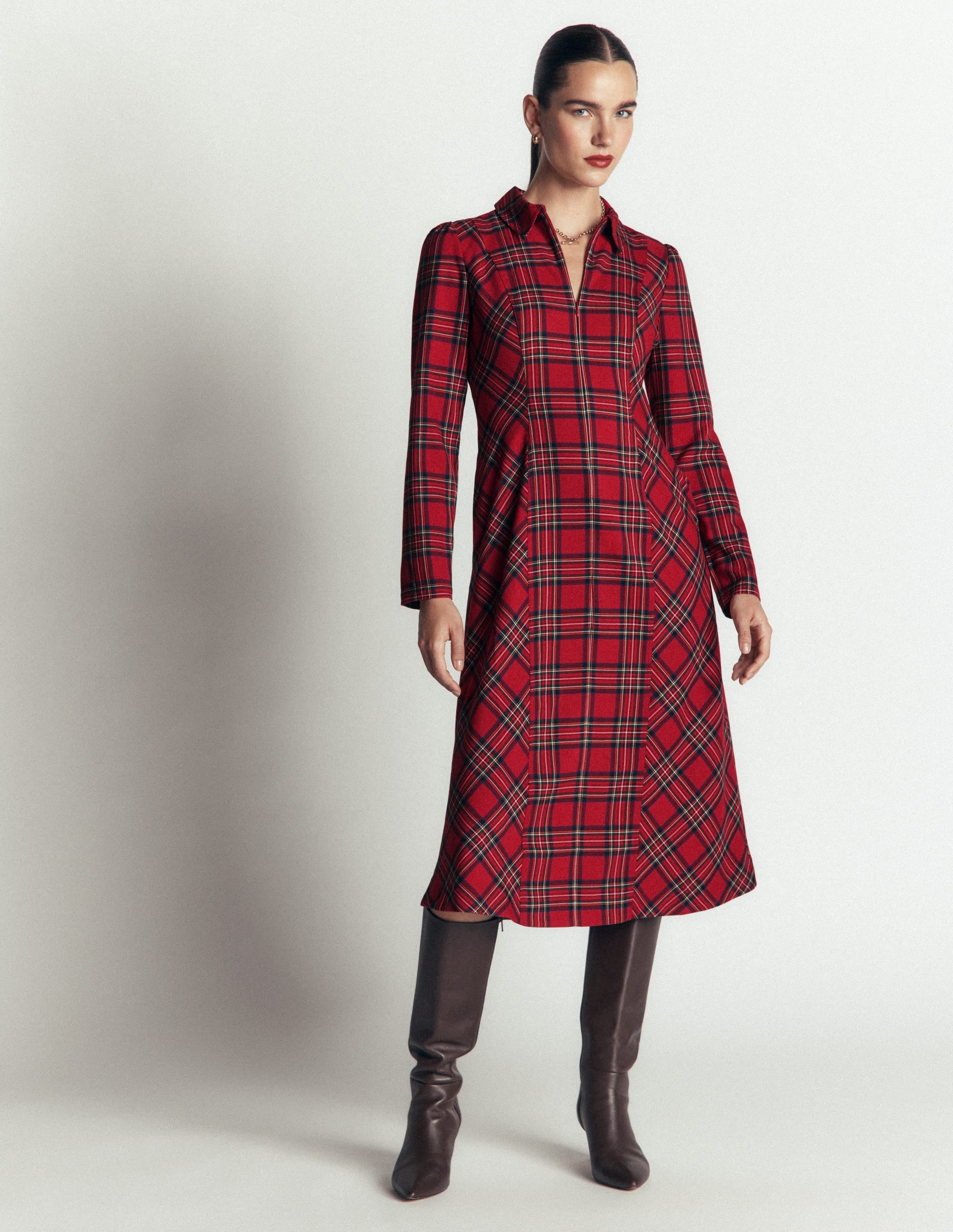Una Collared Check Midi Dress-Red, Blue and Green Check - Image 5