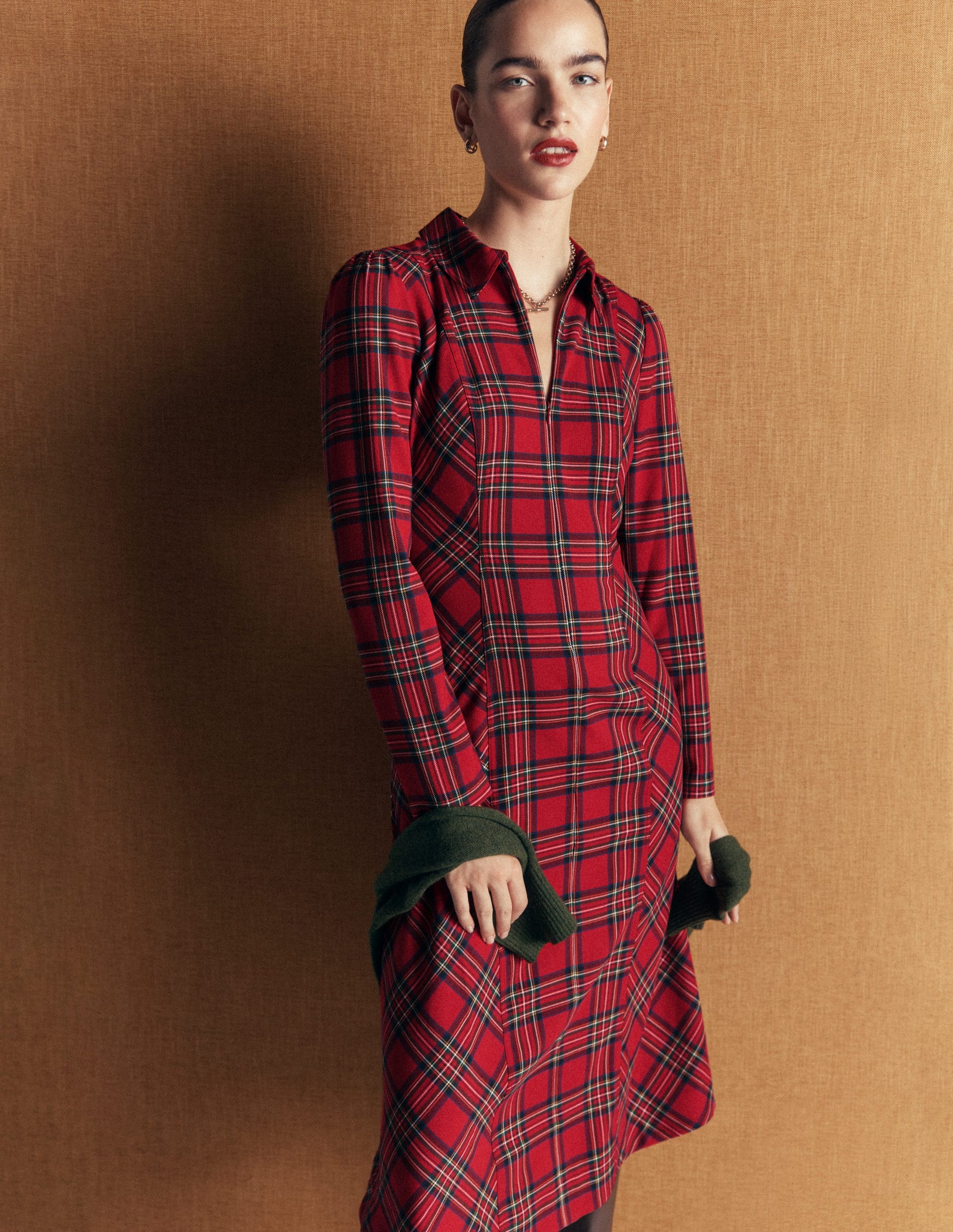 Una Collared Check Midi Dress-Red, Blue and Green Check-7