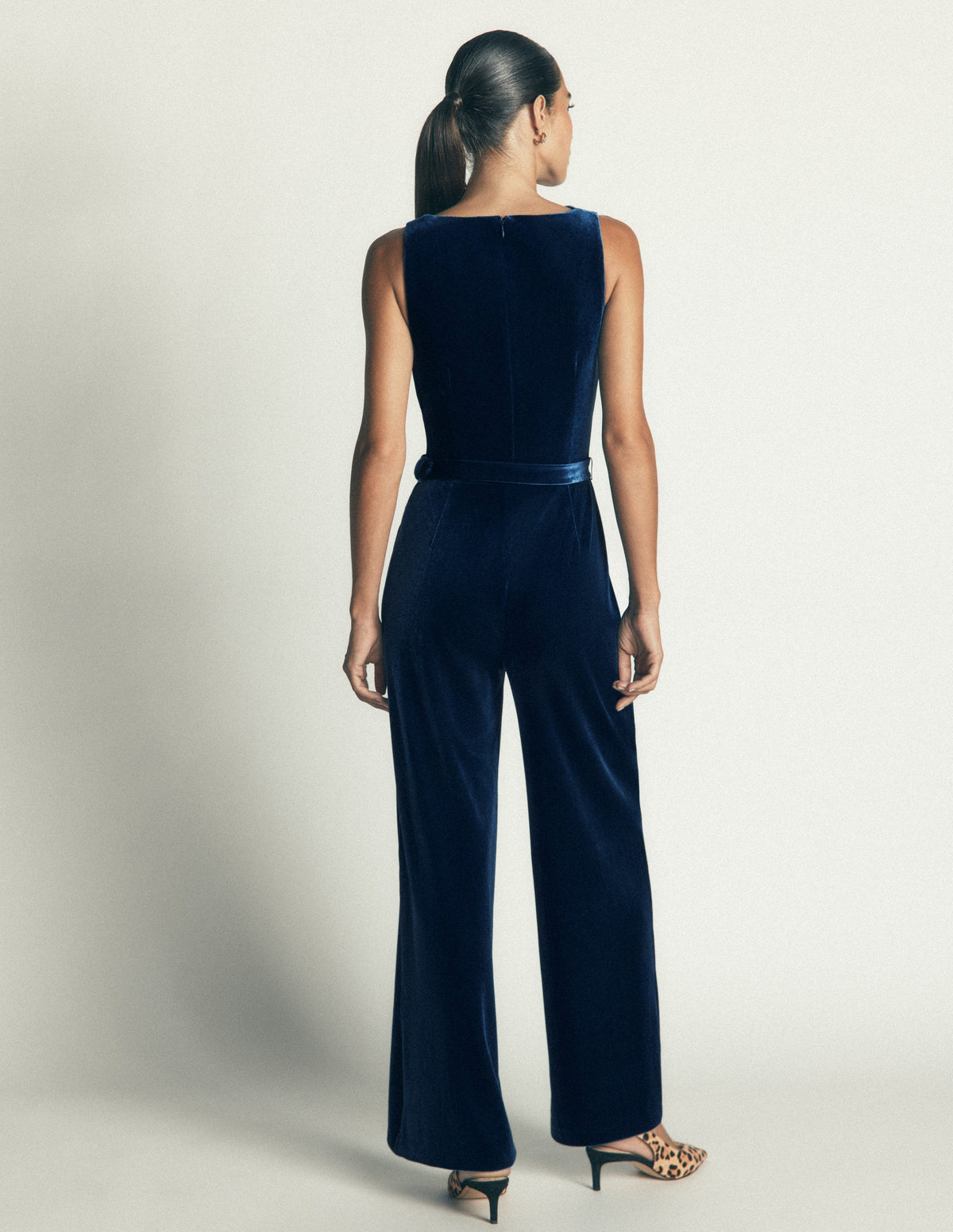 Cowl Neck Velvet Jumpsuit-Deep Aurora Blue-3