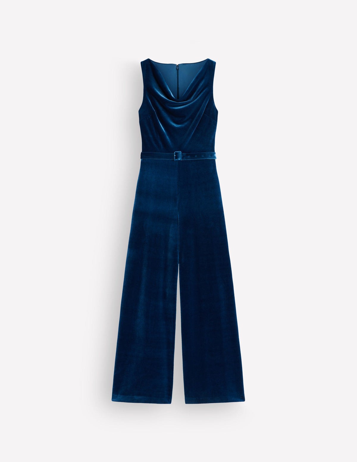 Cowl Neck Velvet Jumpsuit-Deep Aurora Blue-6
