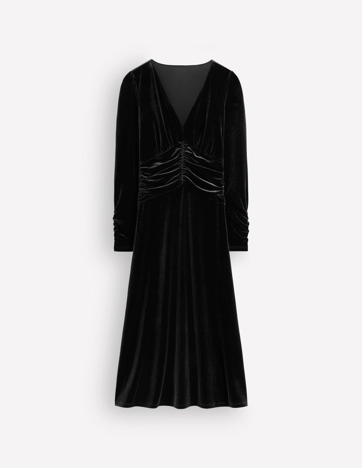 Mya Ruched Velvet Midi Dress-Black Beauty - Image 5