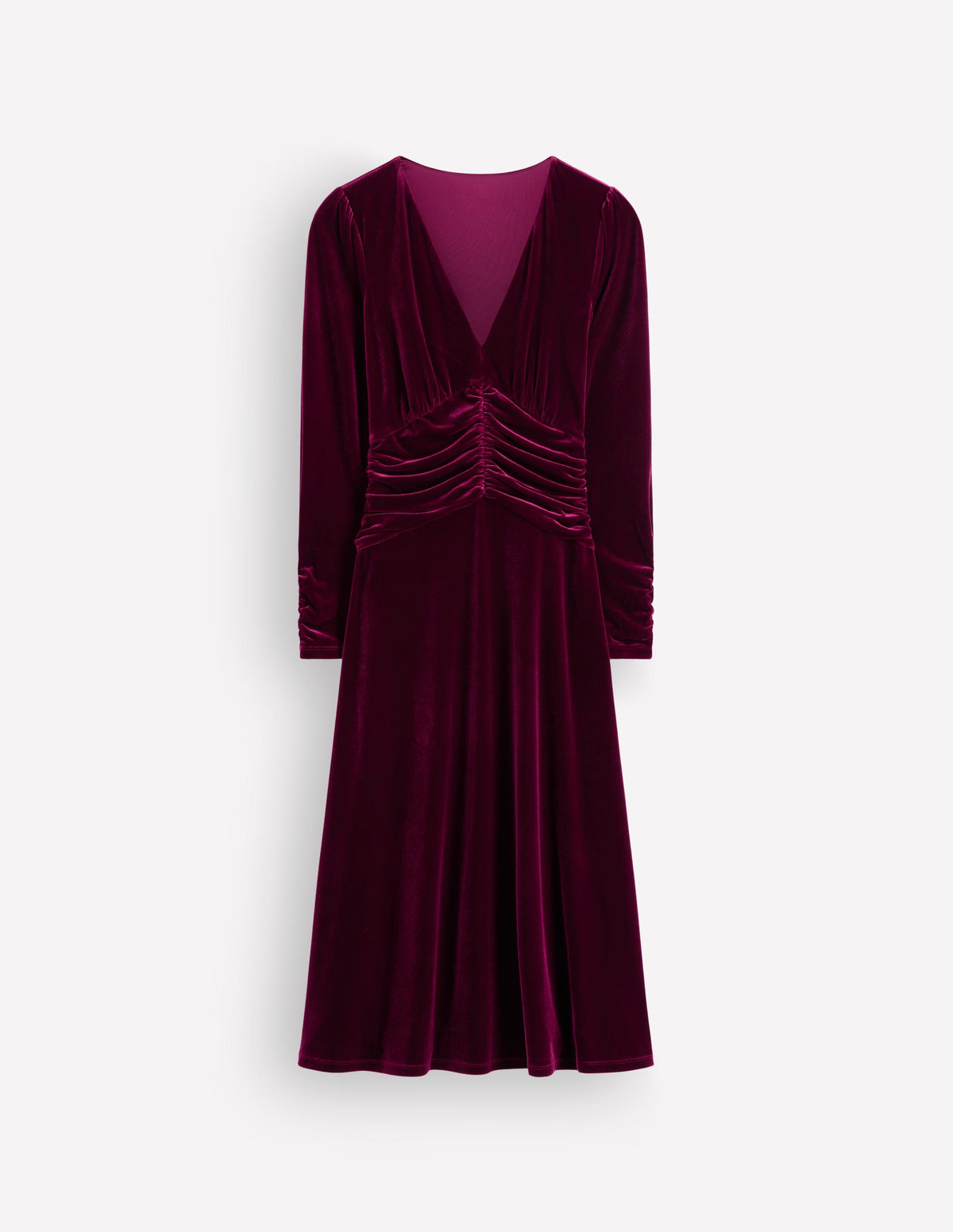 Mya Ruched Velvet Midi Dress-Beetroot Red-5
