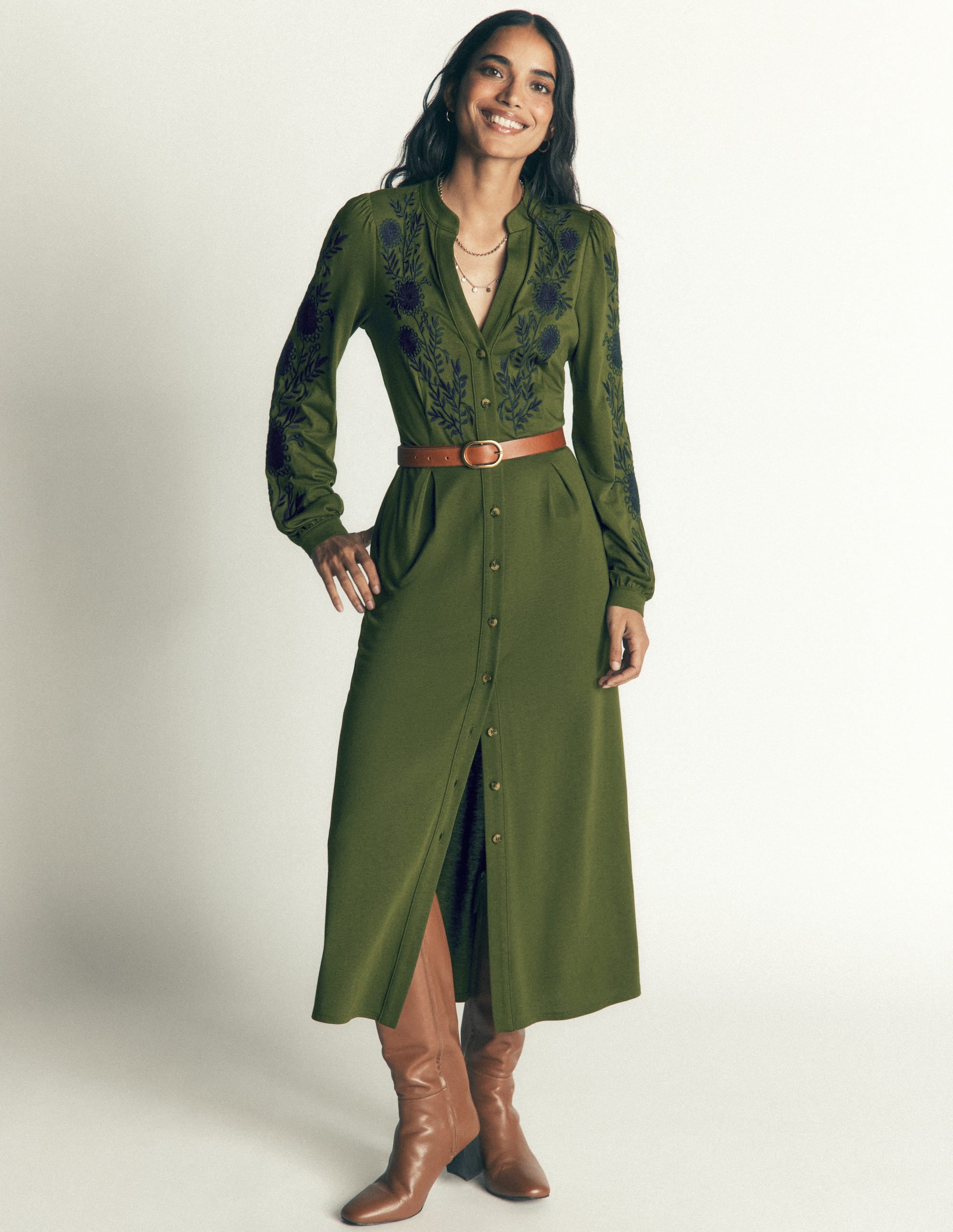 Juliet Jersey Midi Dress - Brunswick Green Embroidery | Boden USA