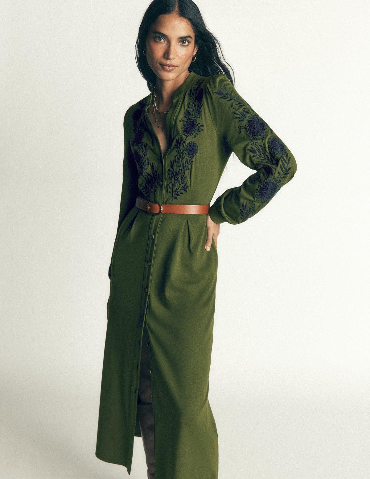 Juliet Jersey Midi Dress-Brunswick Green Embroidery - Image 6