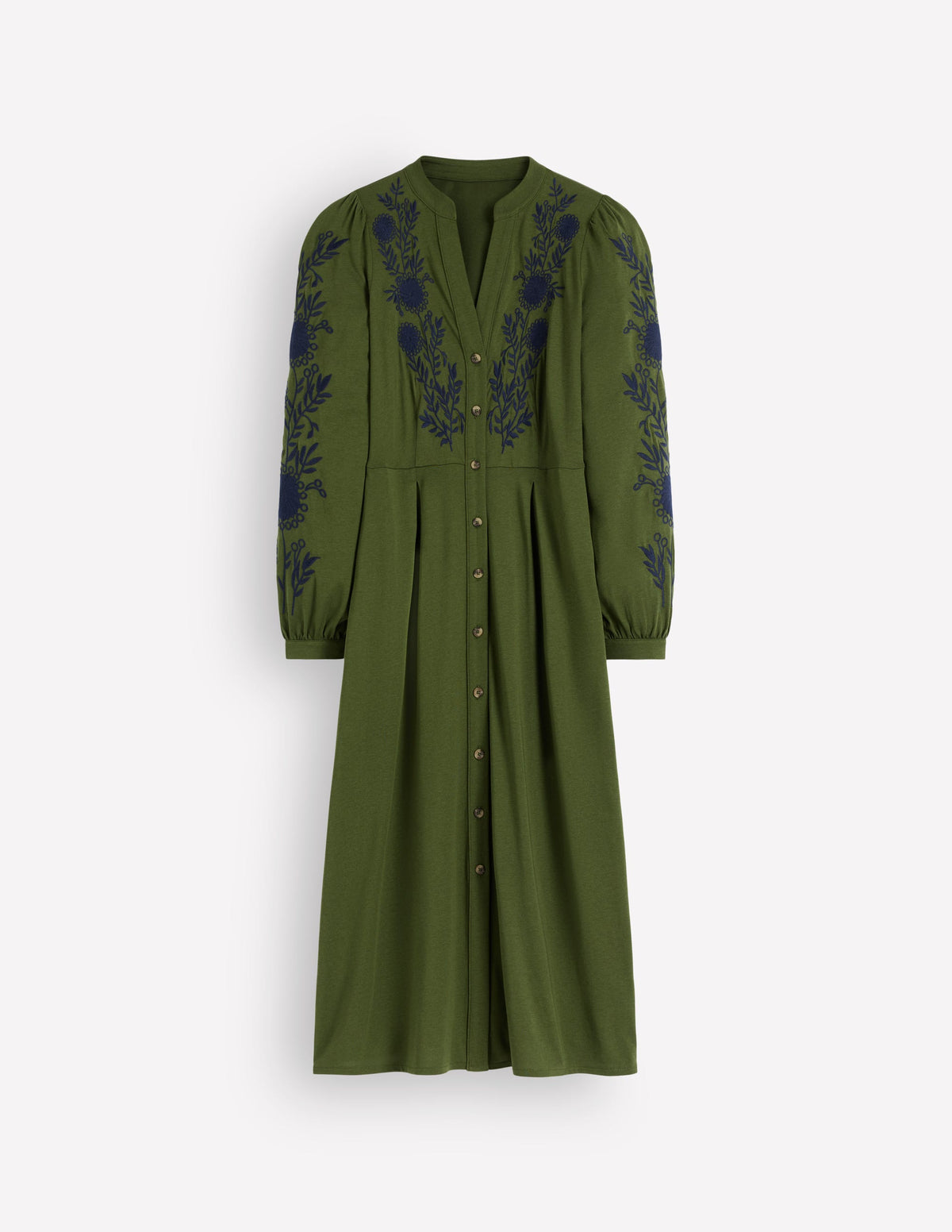 Juliet Jersey Midi Dress-Brunswick Green Embroidery-7