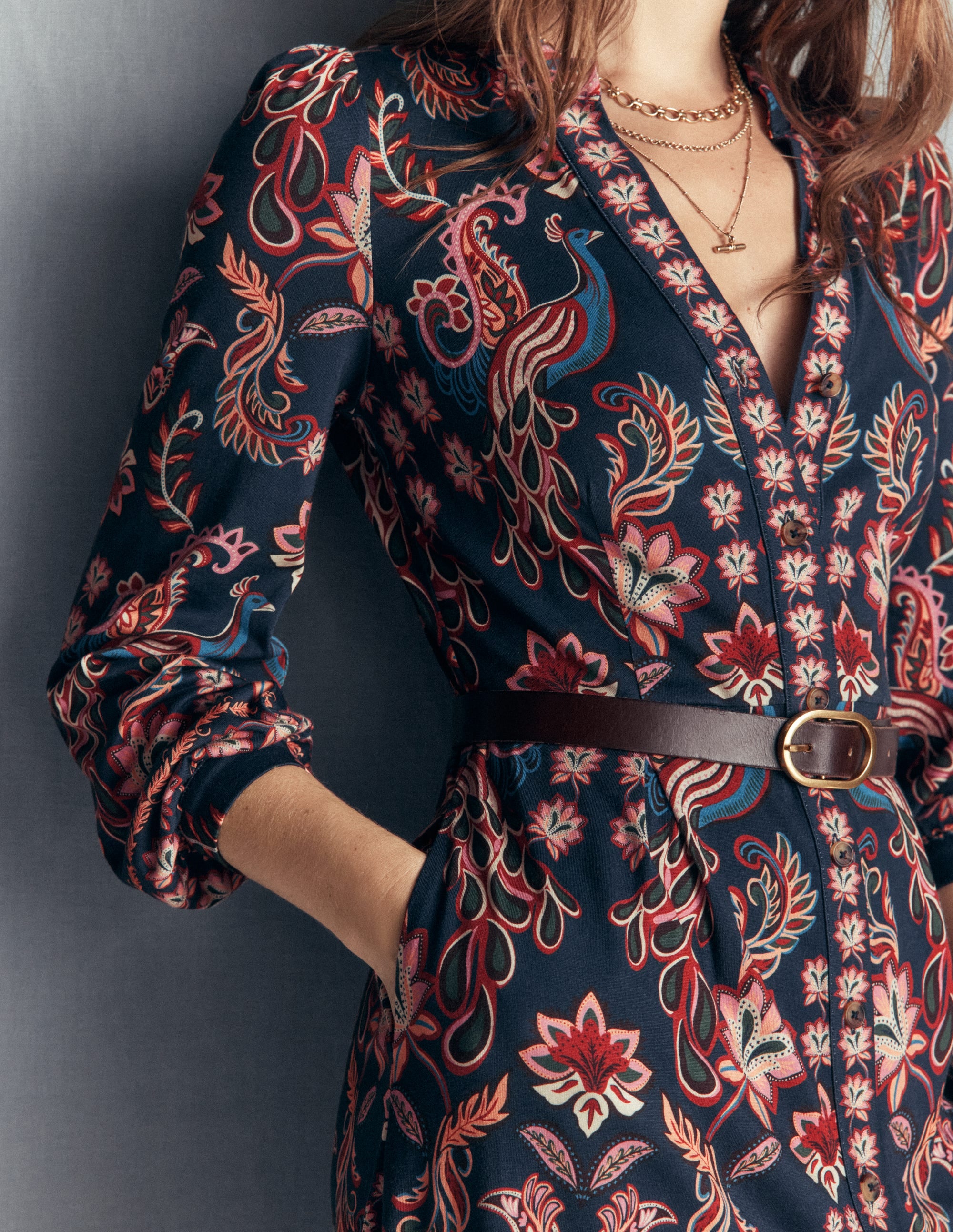 Juliet Jersey Midi Dress - Navy, Peacock Paradise | Boden USA