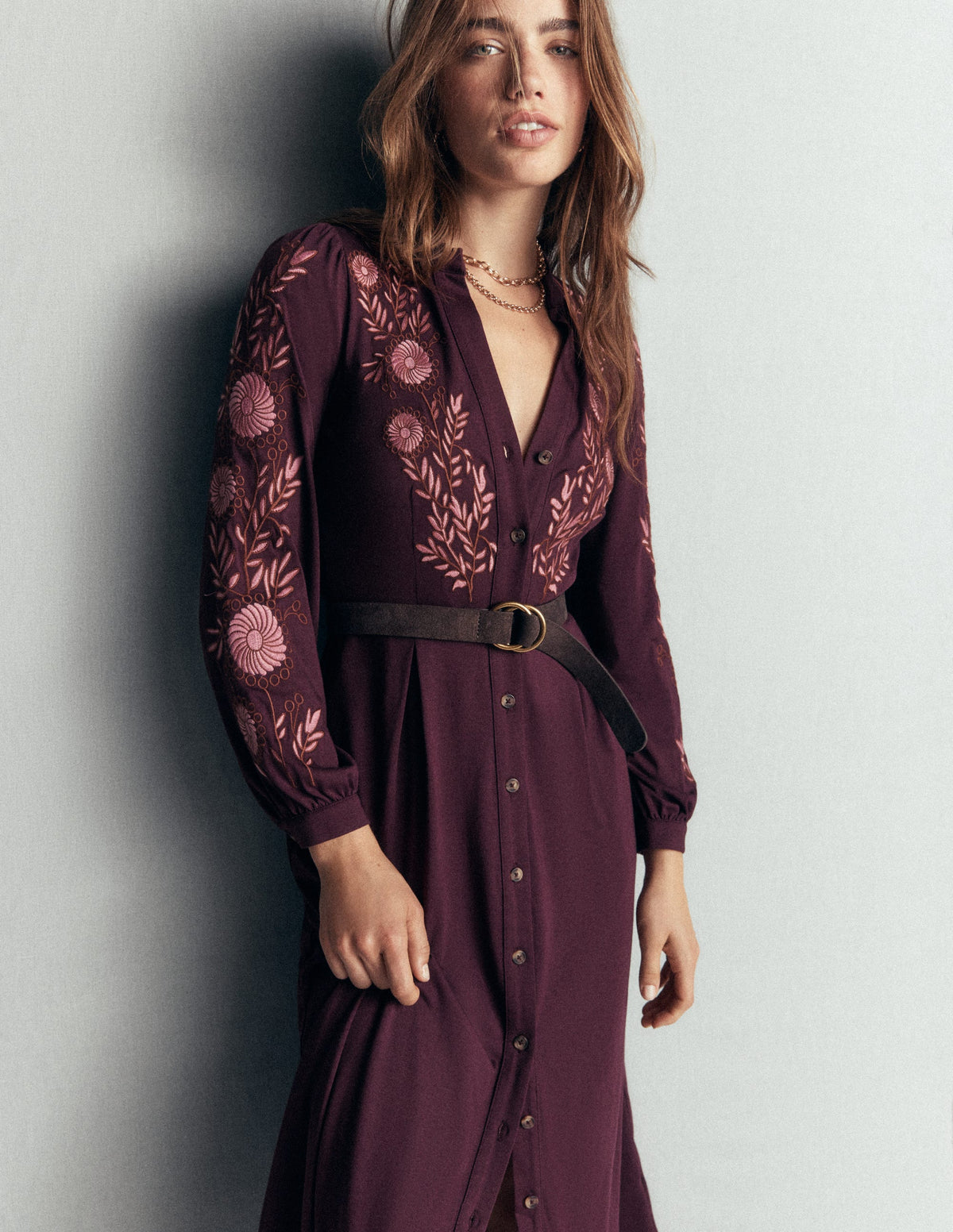 boden embroidered jersey midi dress Juliet - Dark Cherry Embroidery WK48Promo-US