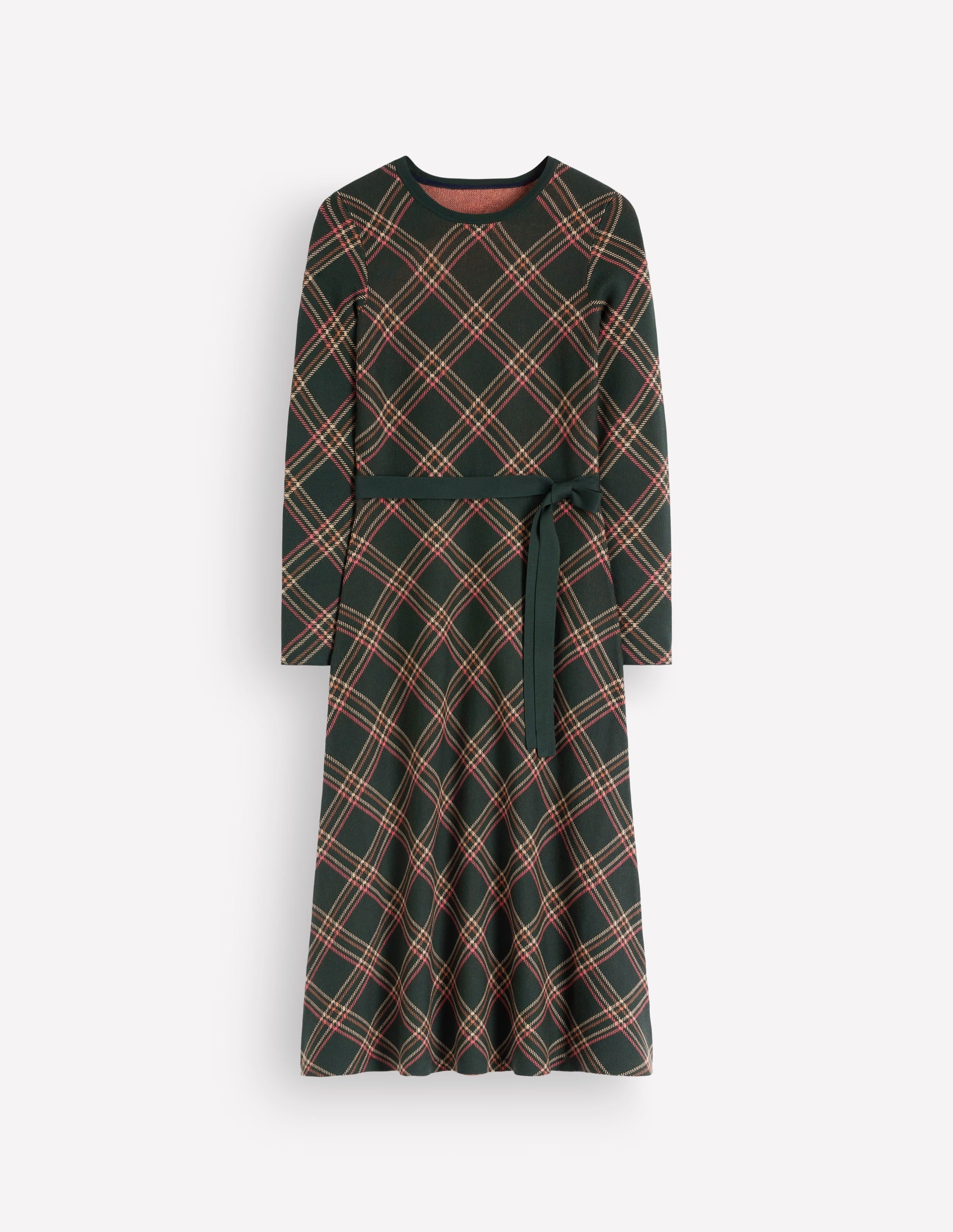 Crew Midi Jacquard Dress - Green Check | Boden USA