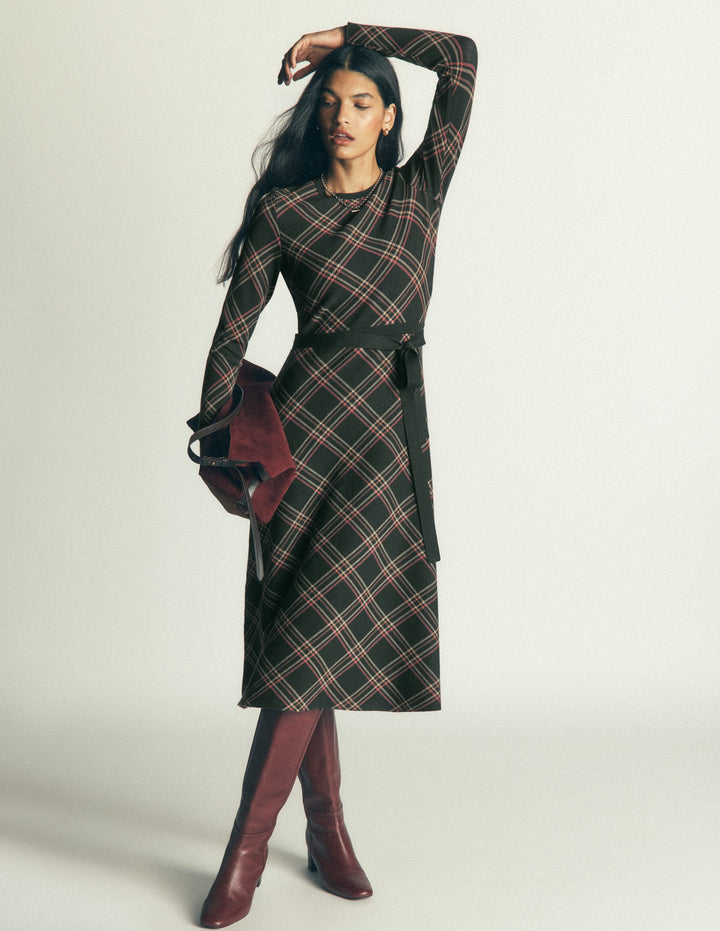 Crew Midi Jacquard Dress-Green Check