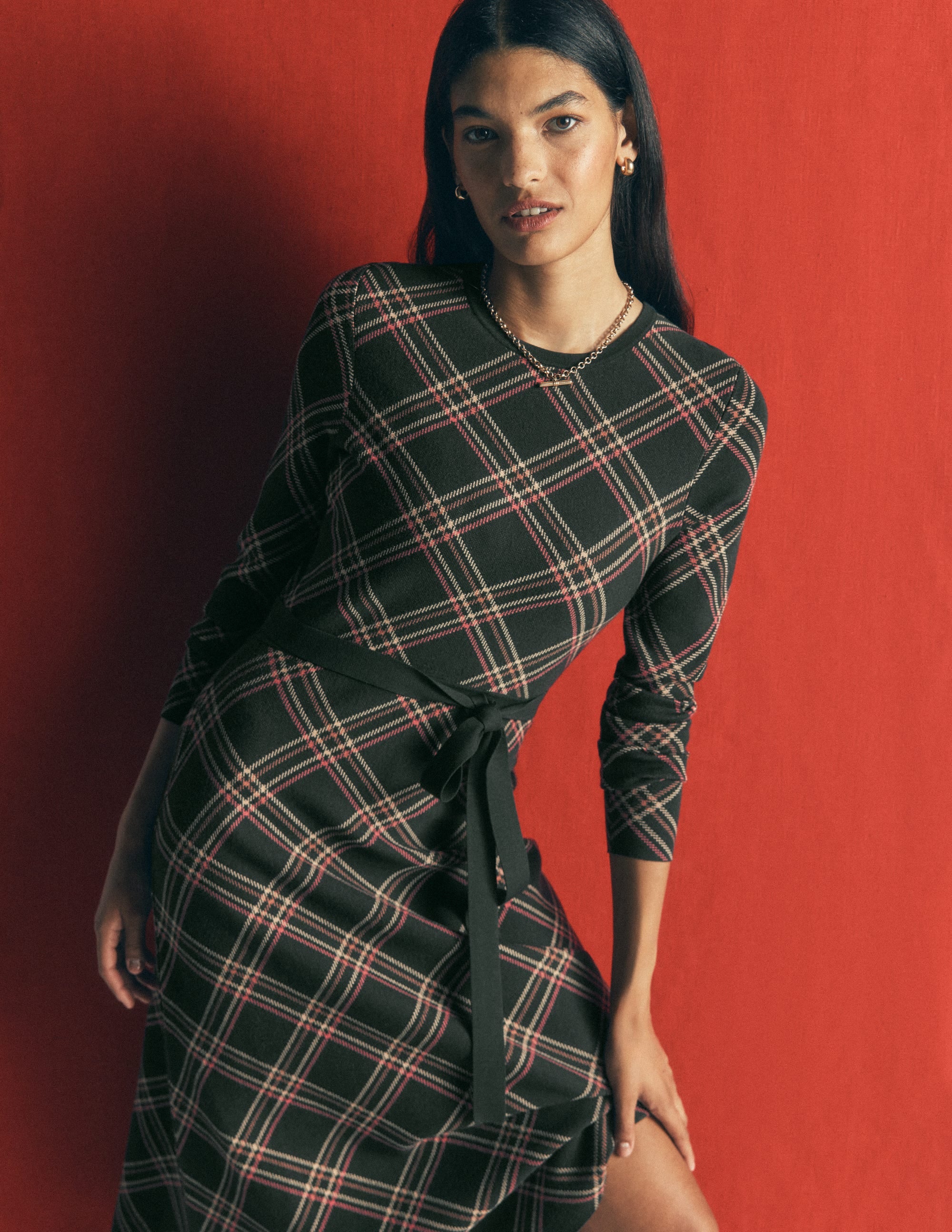 Crew Midi Jacquard Dress - Green Check | Boden USA