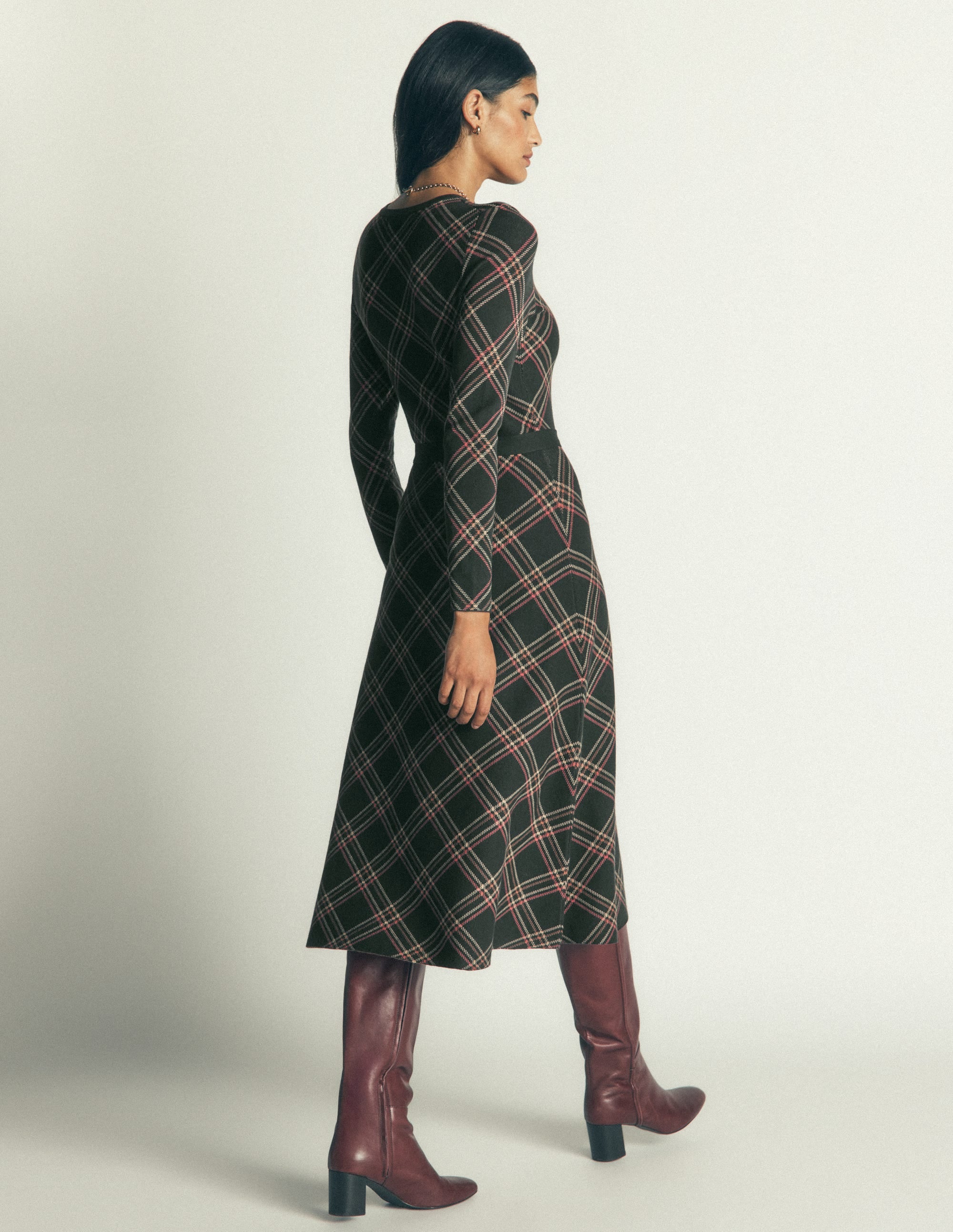 Crew Midi Jacquard Dress - Green Check | Boden USA