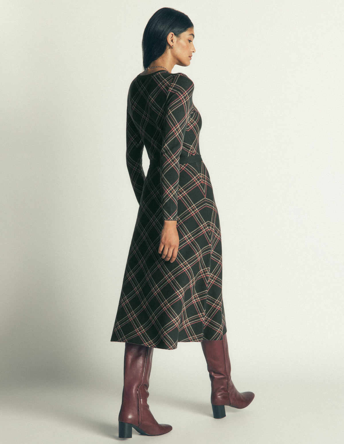 Crew Midi Jacquard Dress-Green Check-6