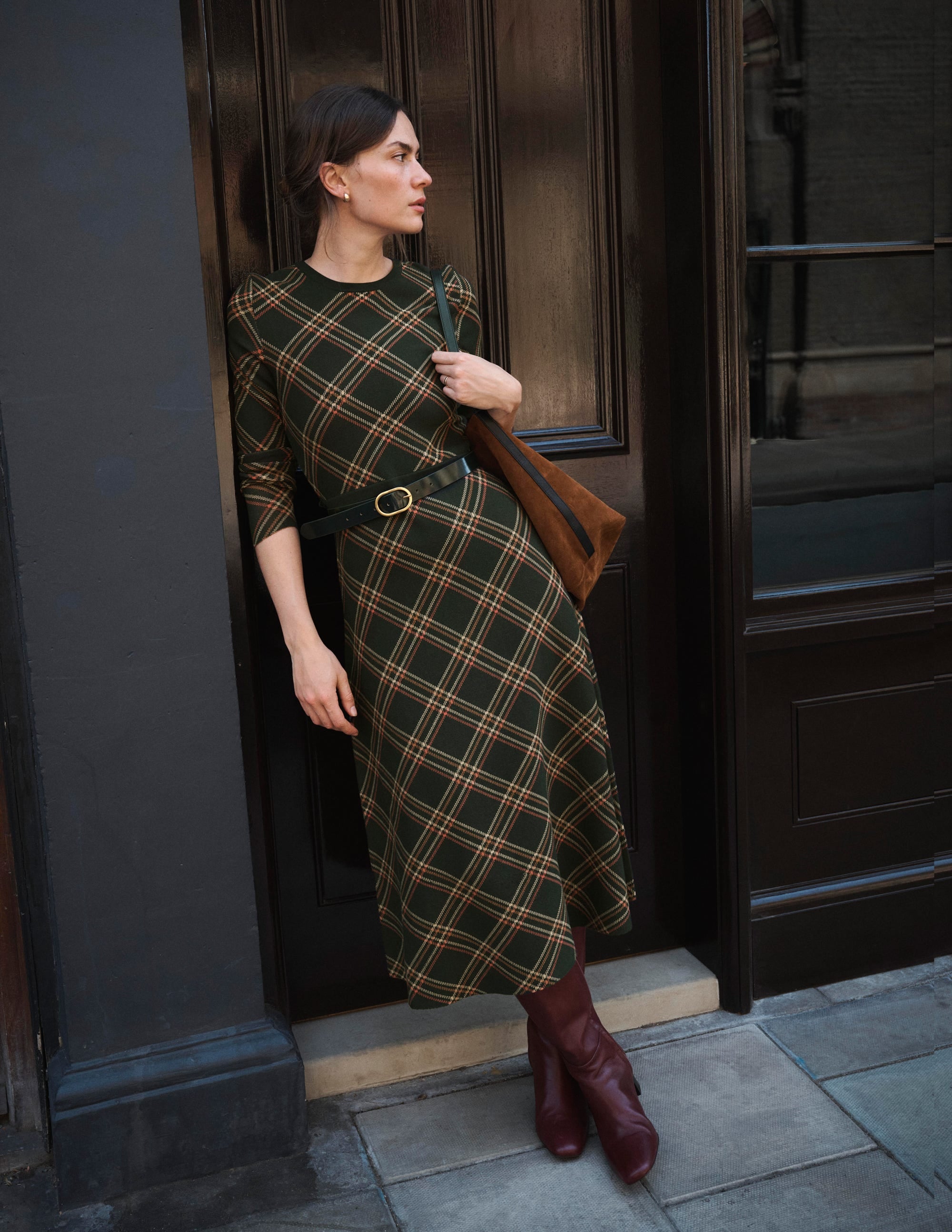 Crew Midi Jacquard Dress - Green Check | Boden USA