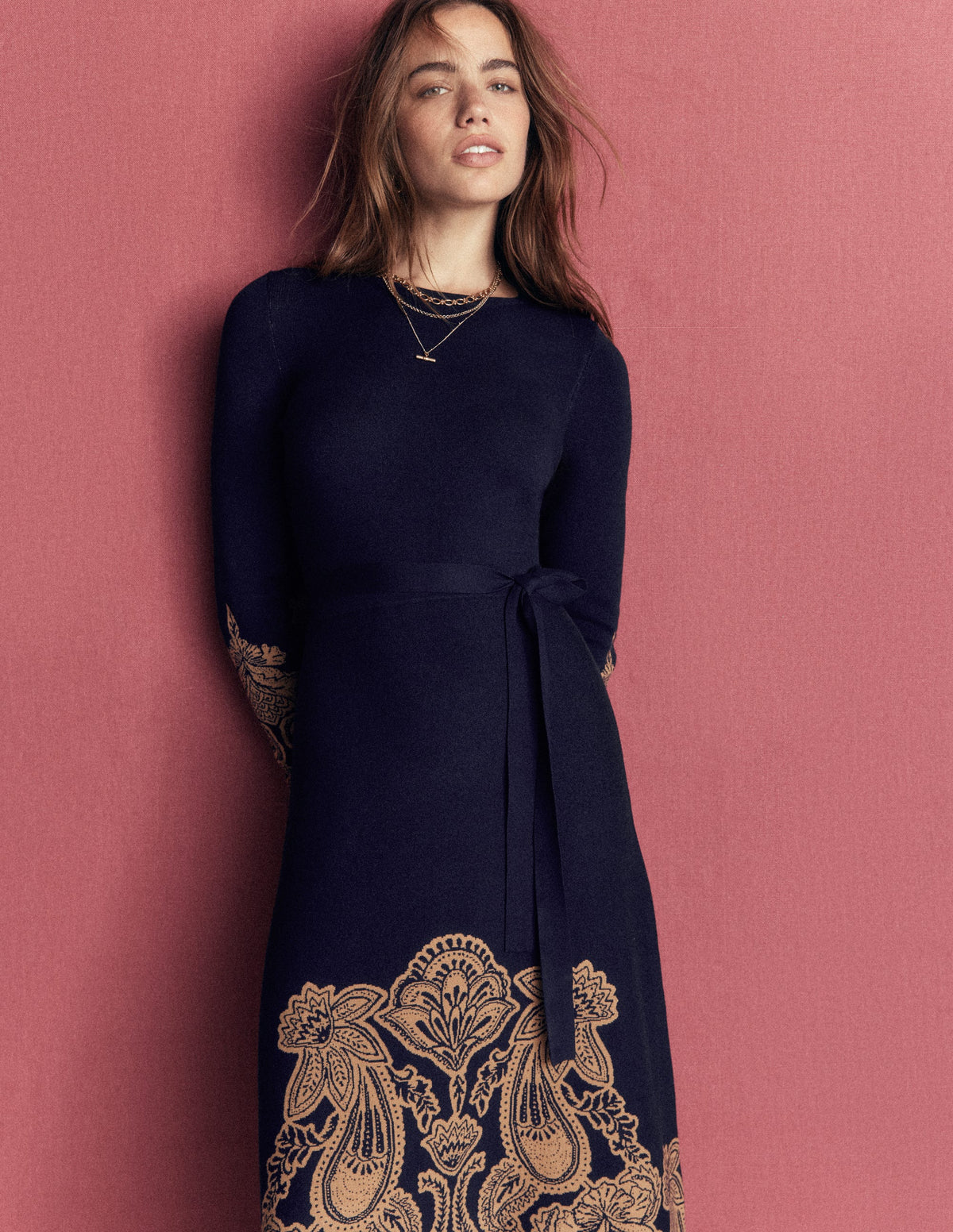 Crew Midi Jacquard Dress - Navy Placement