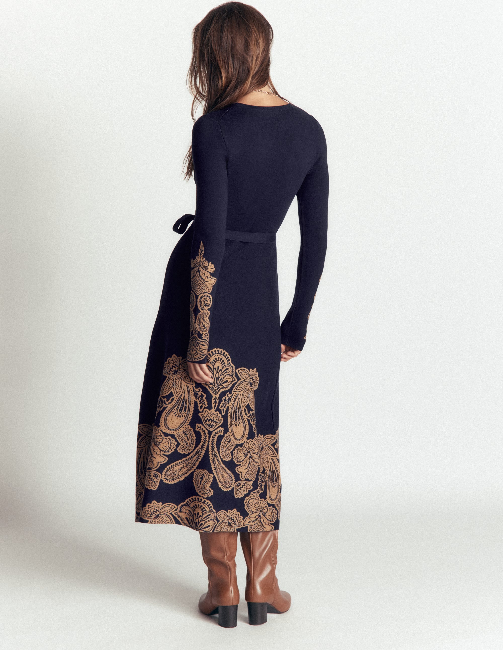 Crew Midi Jacquard Dress - Navy Placement | Boden USA