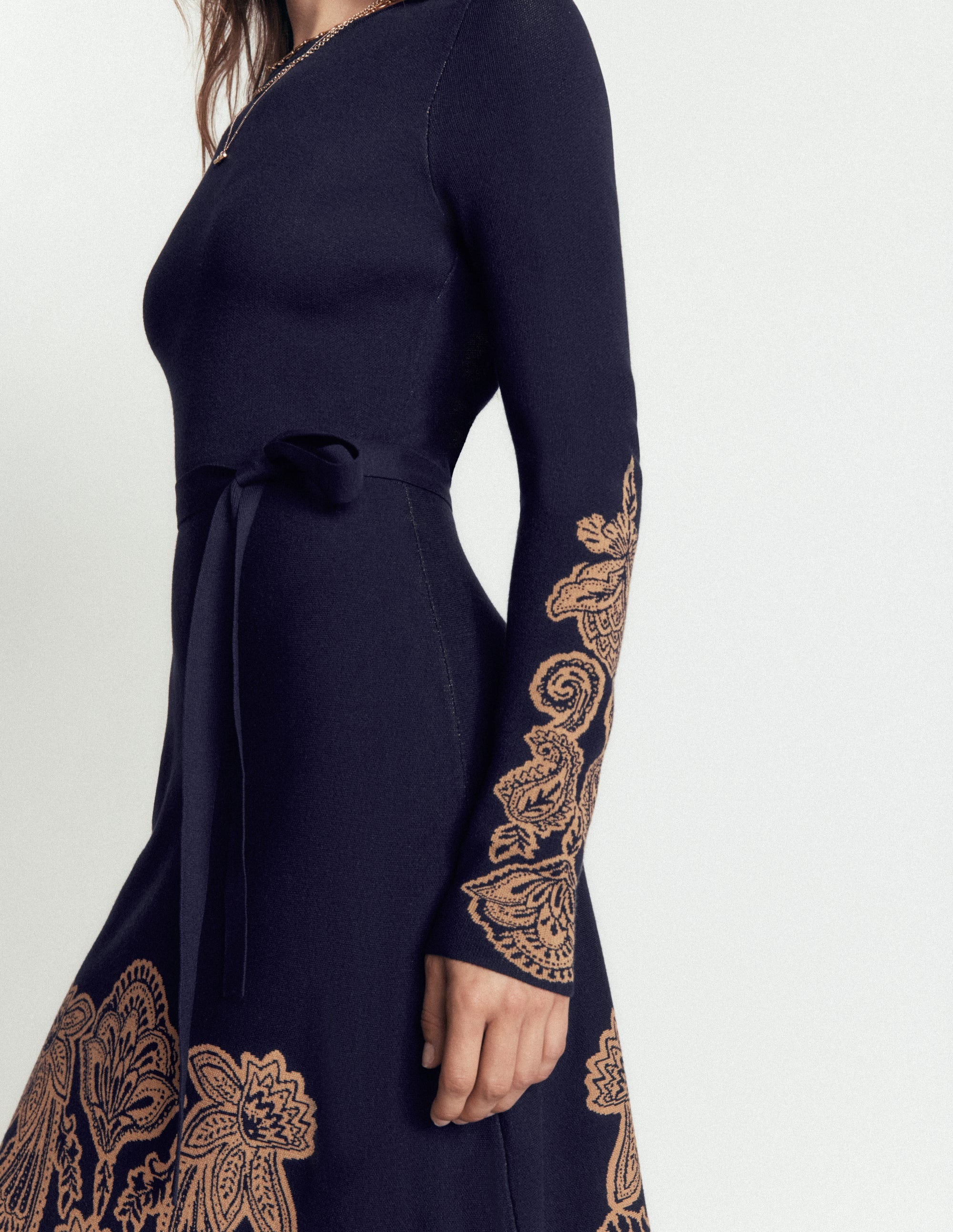 Crew Midi Jacquard Dress - Navy Placement | Boden USA