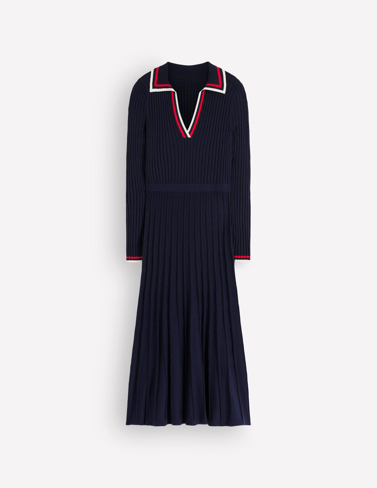 Ribbed Henley Knitted Dress-Navy - Image 5