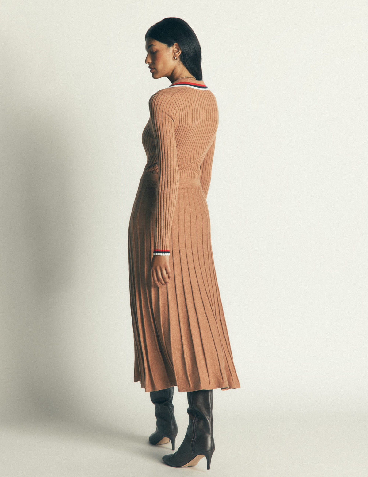 boden julia knitted dress Ribbed Henley - Camel Melange Womens dresses