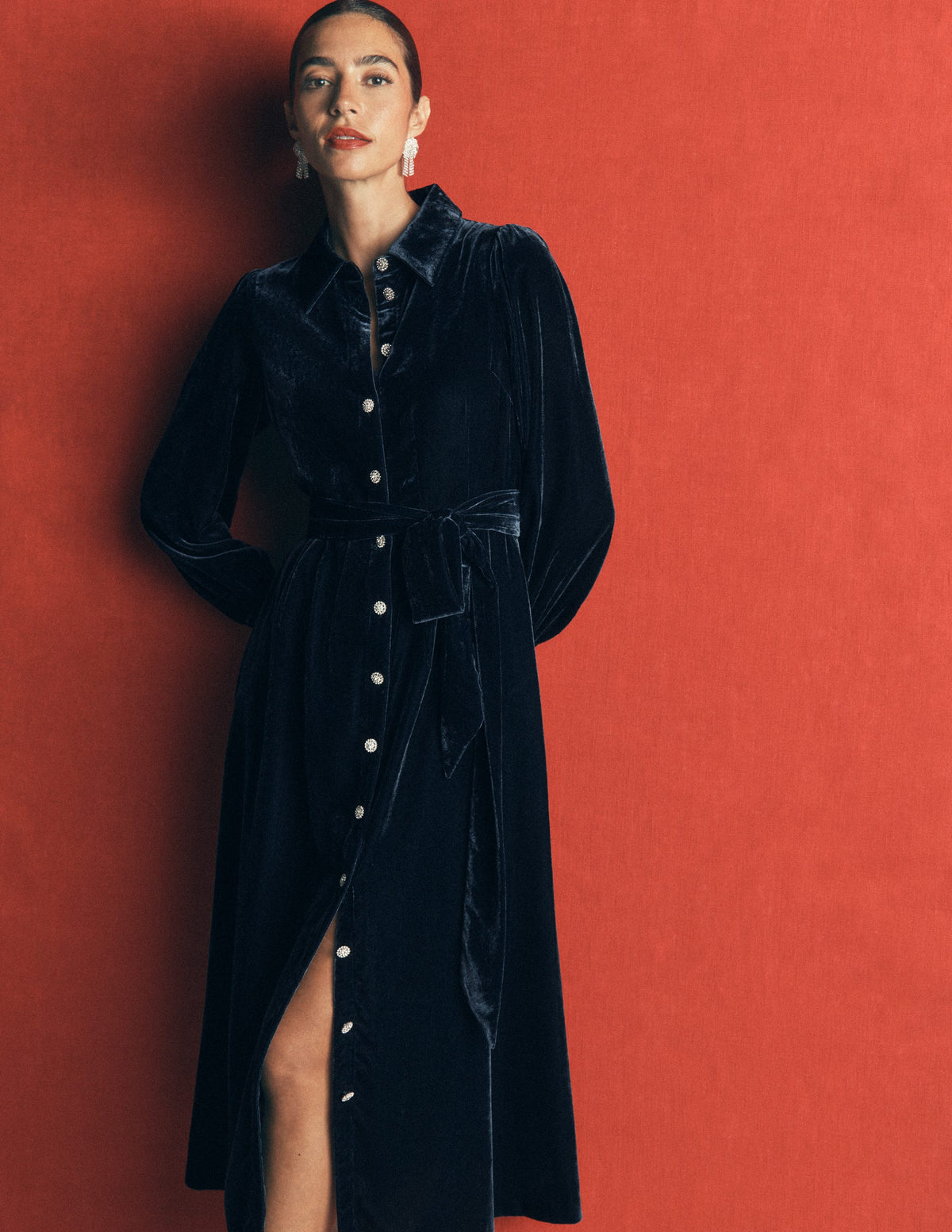 Maeve Velvet Shirt Dress-Teal Ocean - Image 2