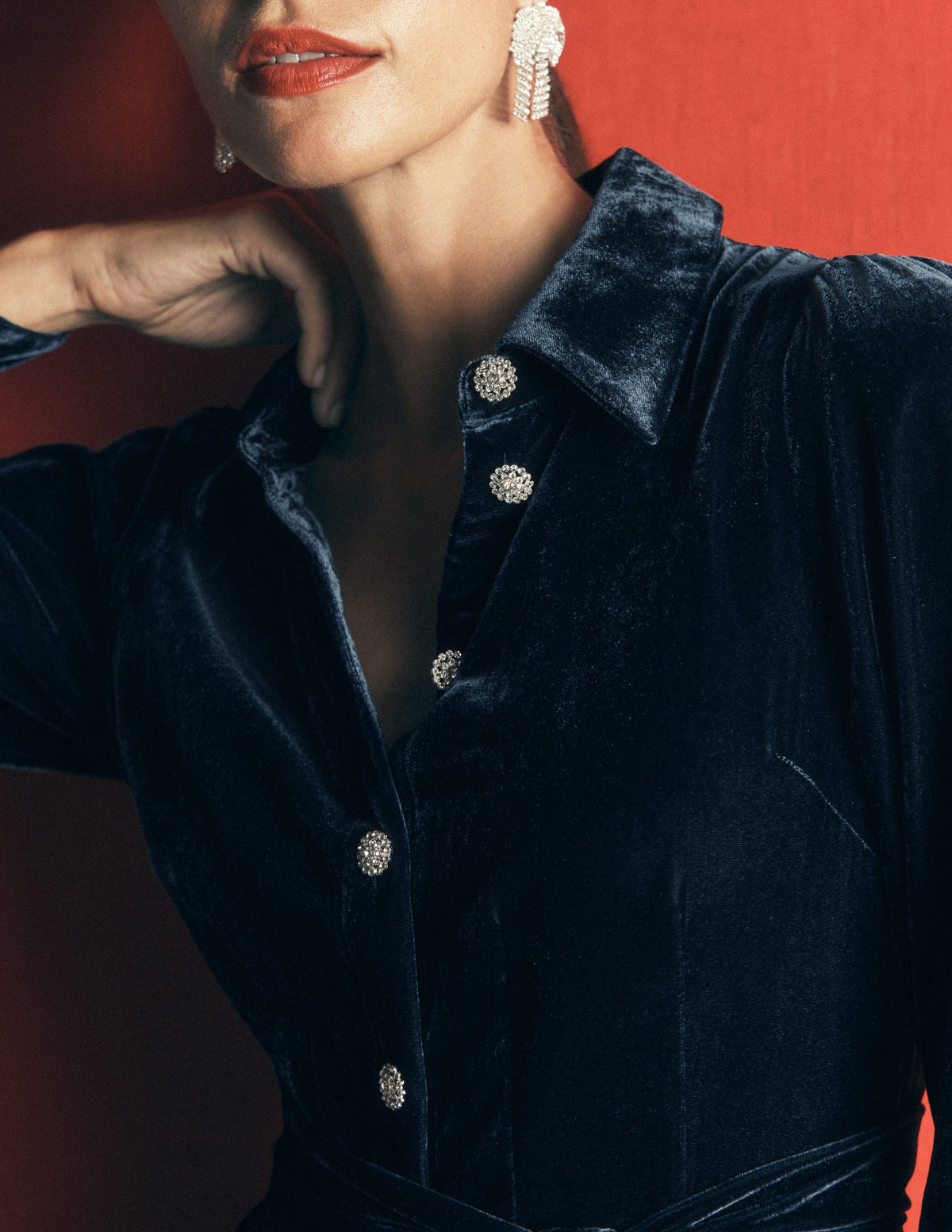 Maeve Velvet Shirt Dress-Teal Ocean - Image 3