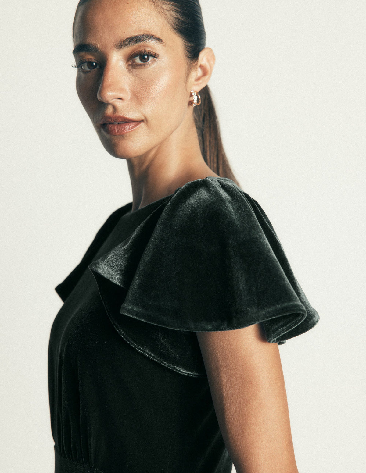 Draped Sleeve Velvet Dress-Scarab-3