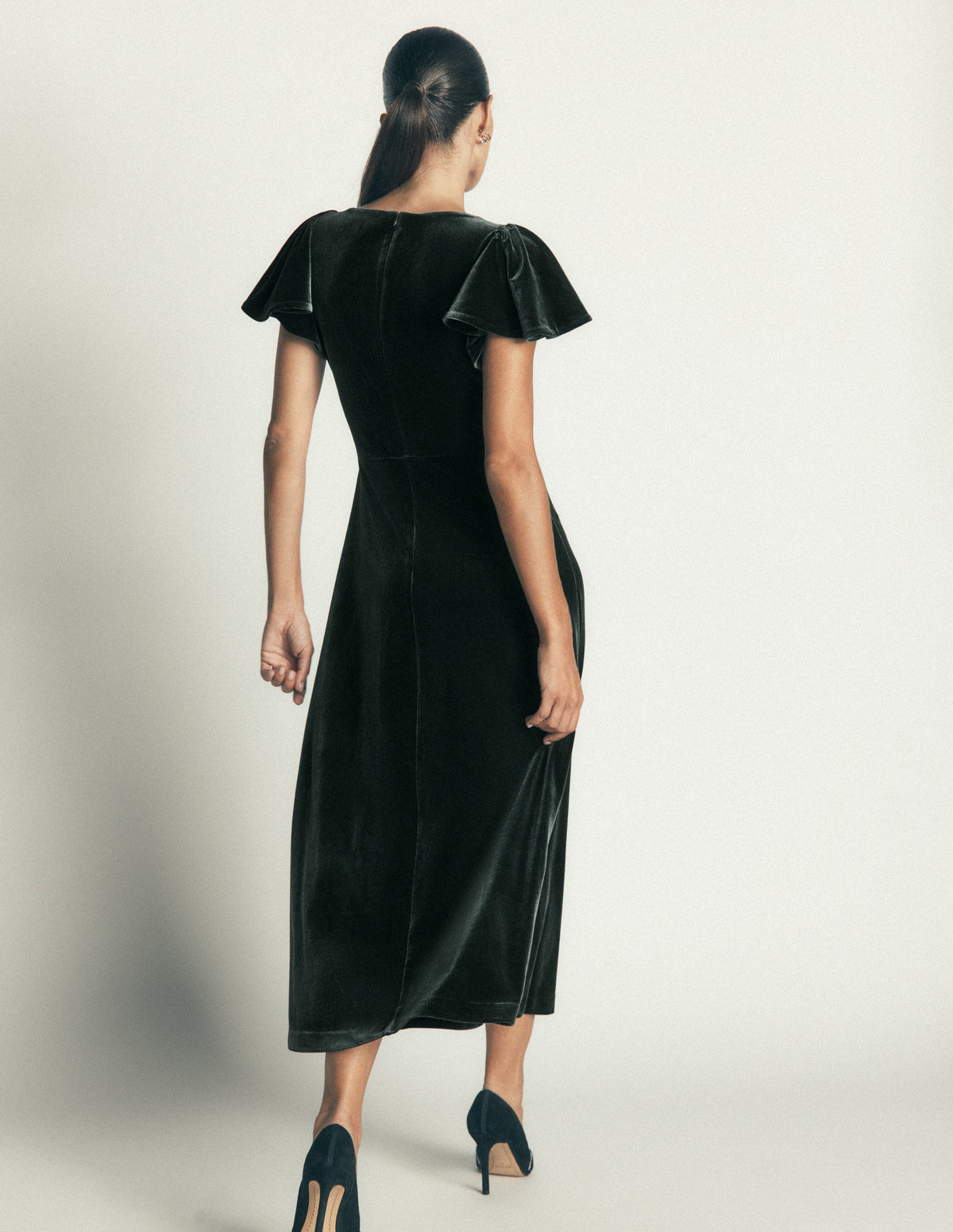 Draped Sleeve Velvet Dress-Scarab-4