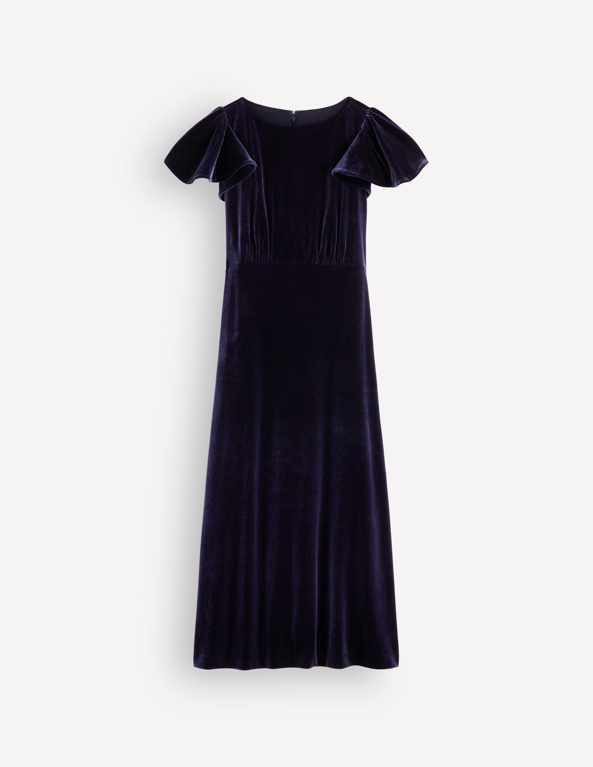 Draped Sleeve Velvet Dress-Navy - Image 5