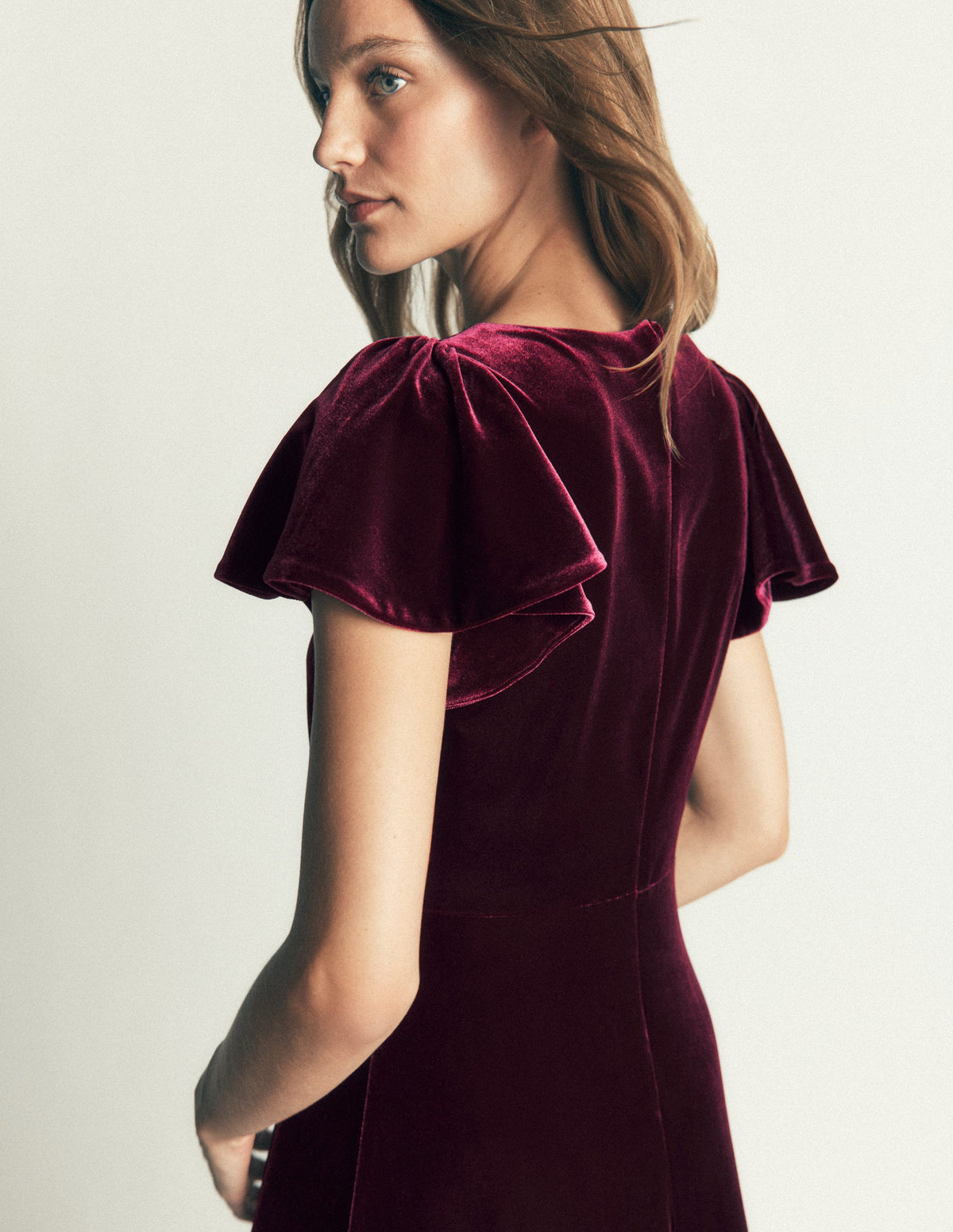 Draped Sleeve Velvet Dress-Dark Cherry - Image 2