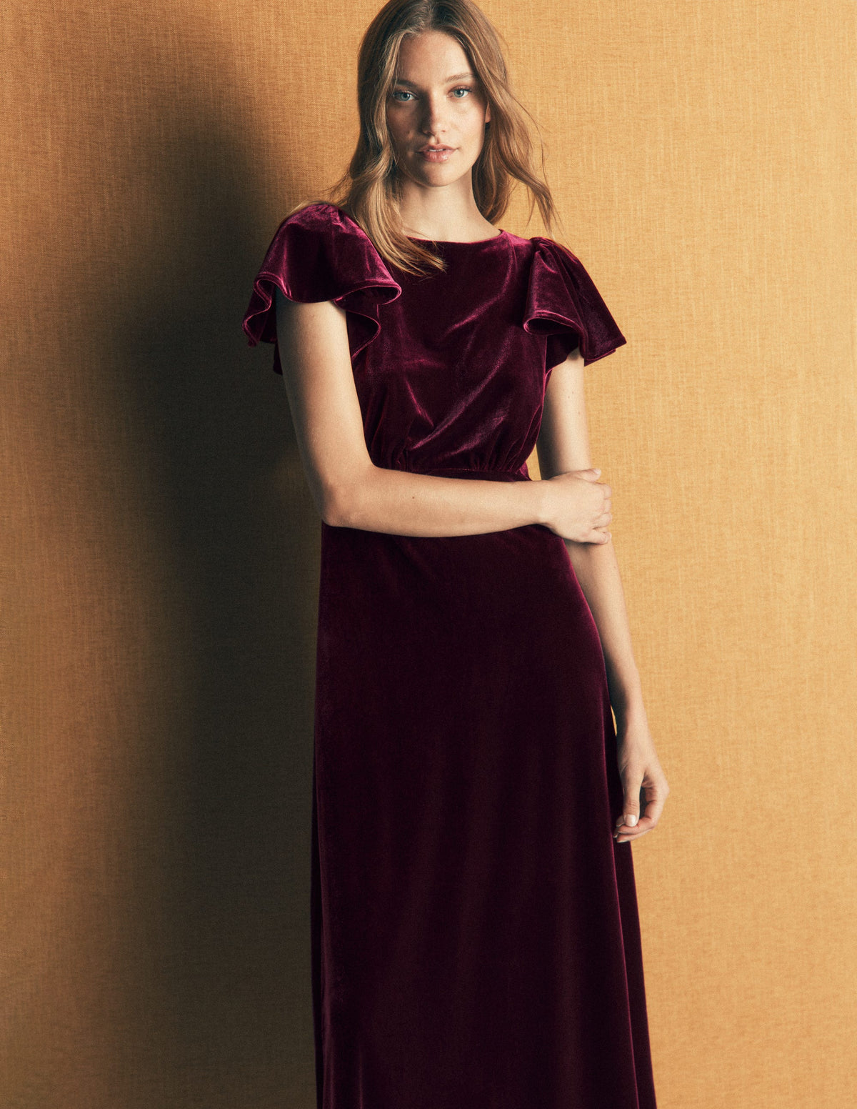 Draped Sleeve Velvet Dress-Dark Cherry-4