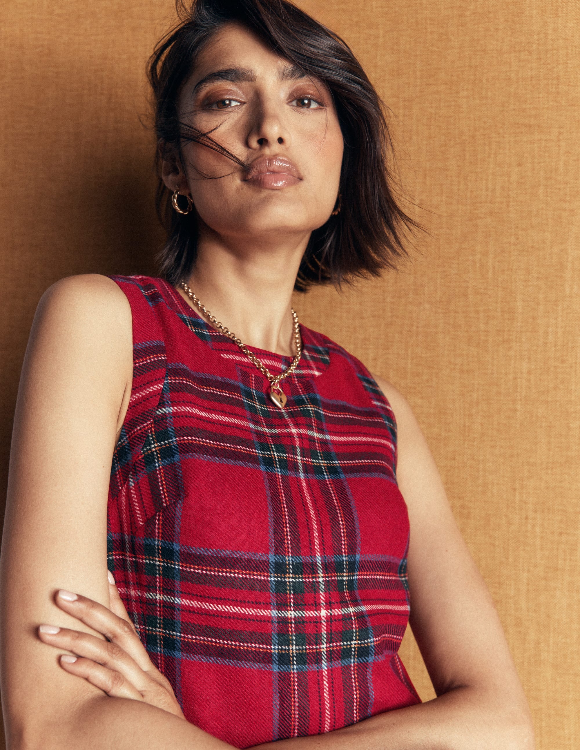 Lou Wool Check Shift Dress-Red, Blue and Green Check - Image 3
