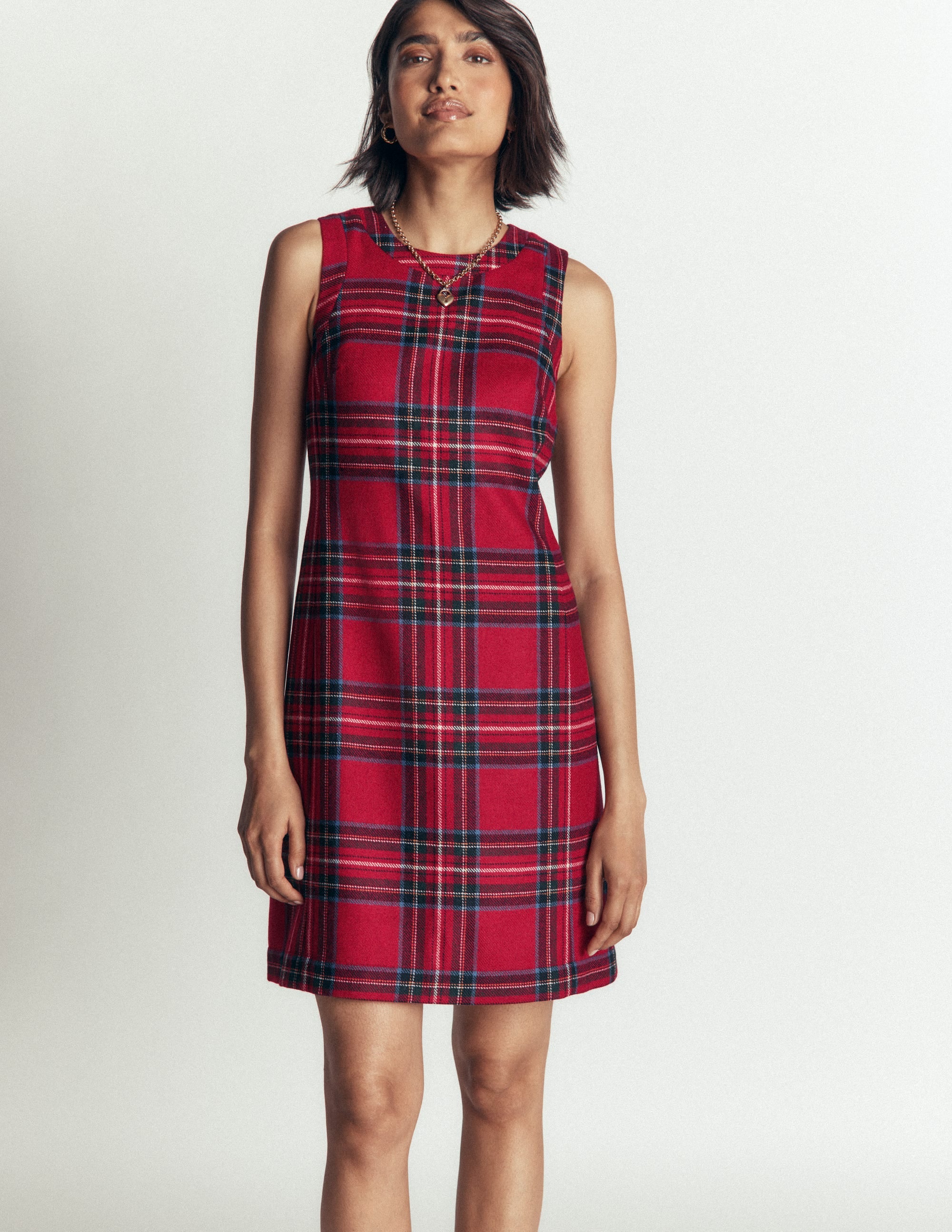 Lou Wool Check Shift Dress-Red, Blue and Green Check - Image 6