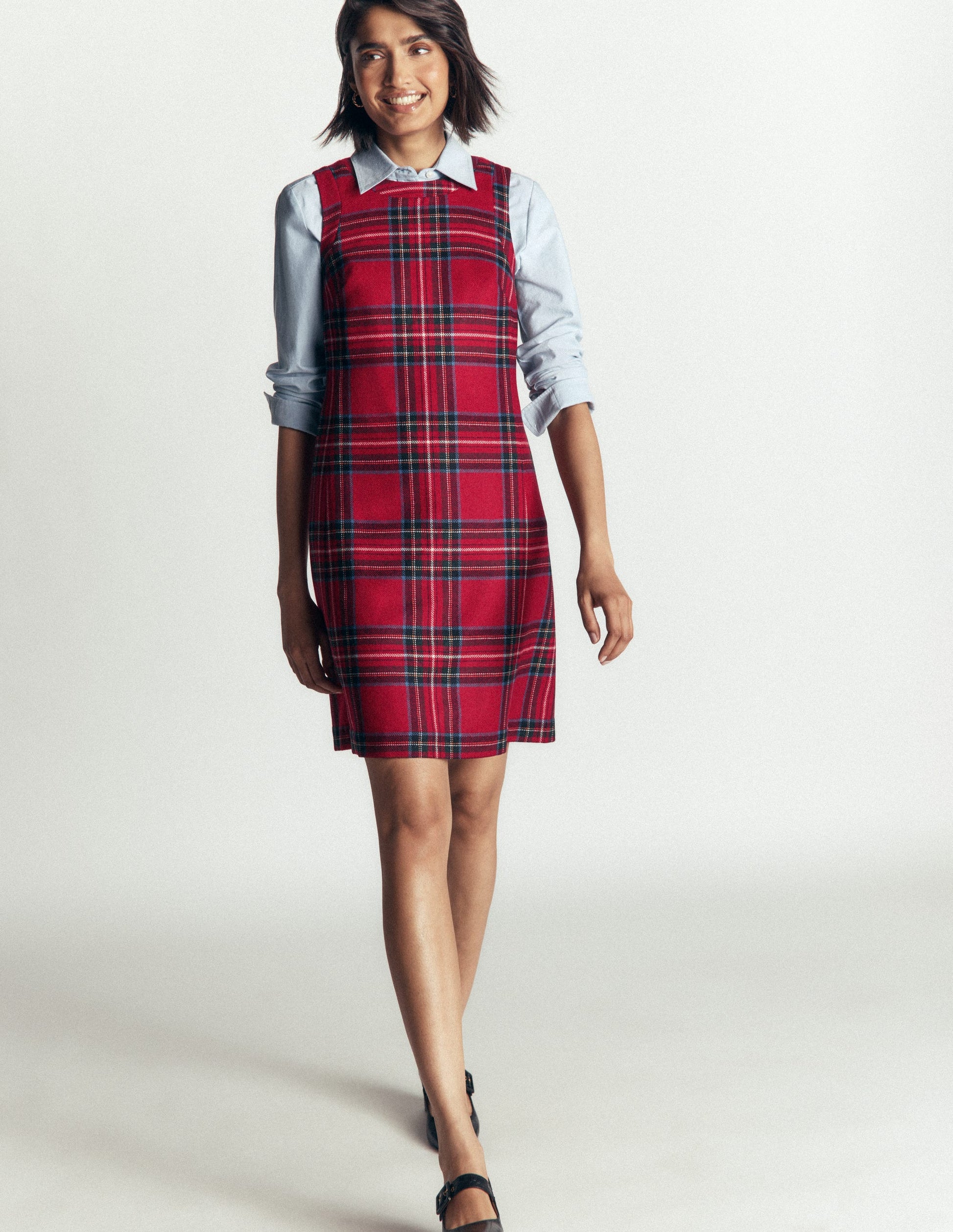 Lou Wool Check Shift Dress-Red, Blue and Green Check-8