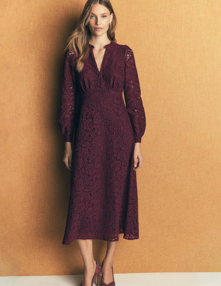 Cassie Lace Tea Dress-Dark Cherry