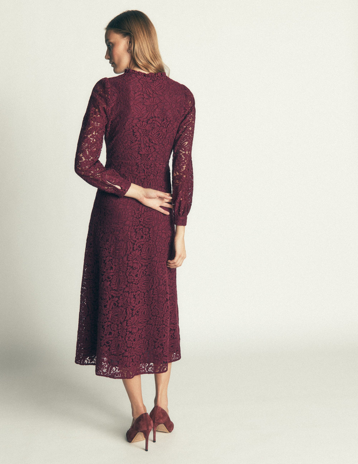 Cassie Lace Tea Dress-Dark Cherry - Image 4