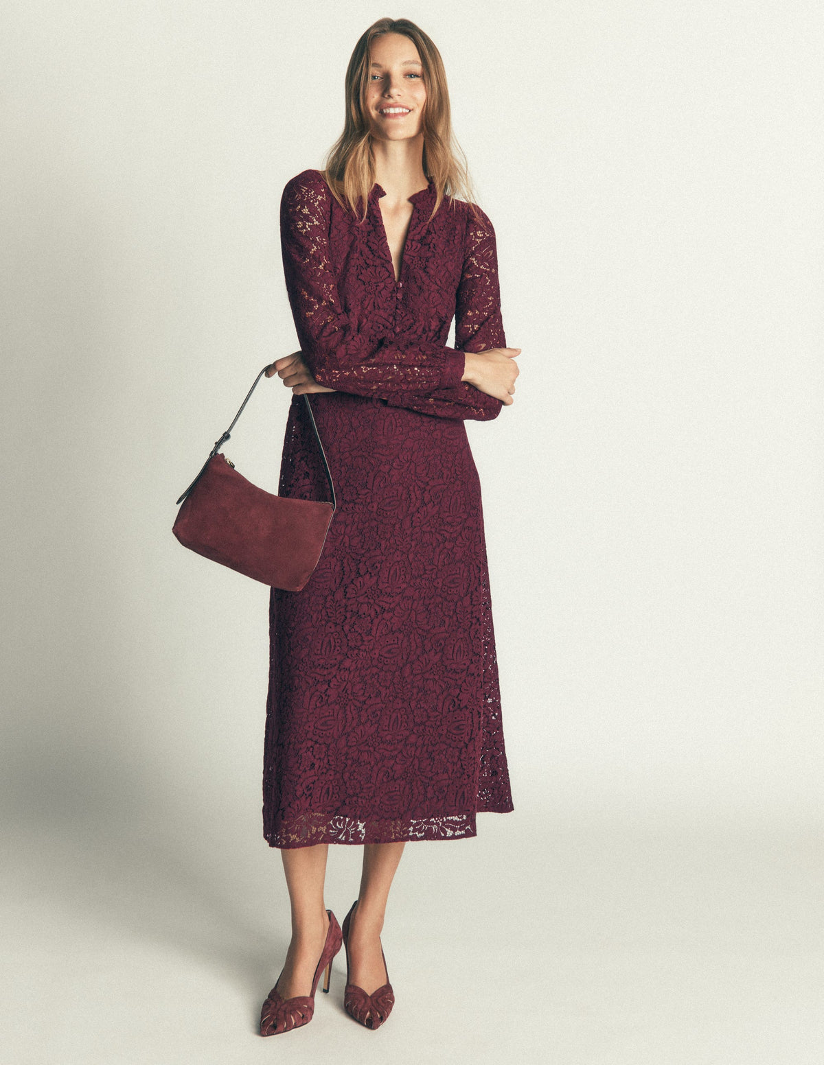 Cassie Lace Tea Dress-Dark Cherry - Image 5