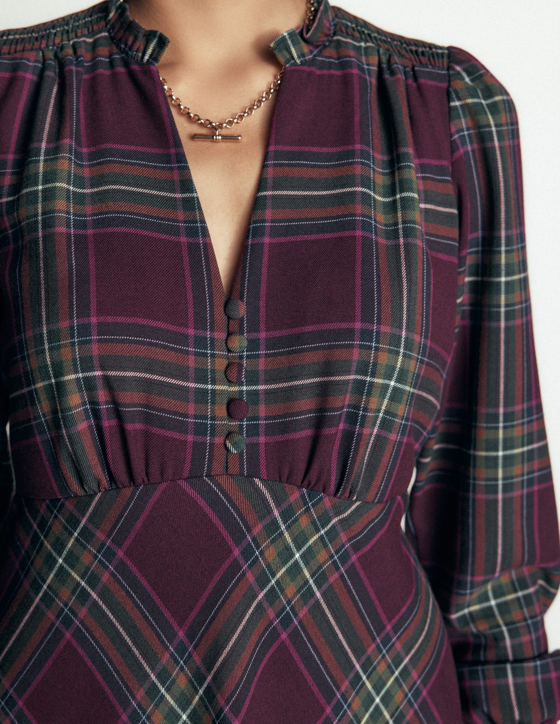 Cassie Checked Tea Dress-Maroon and Olive Check-4