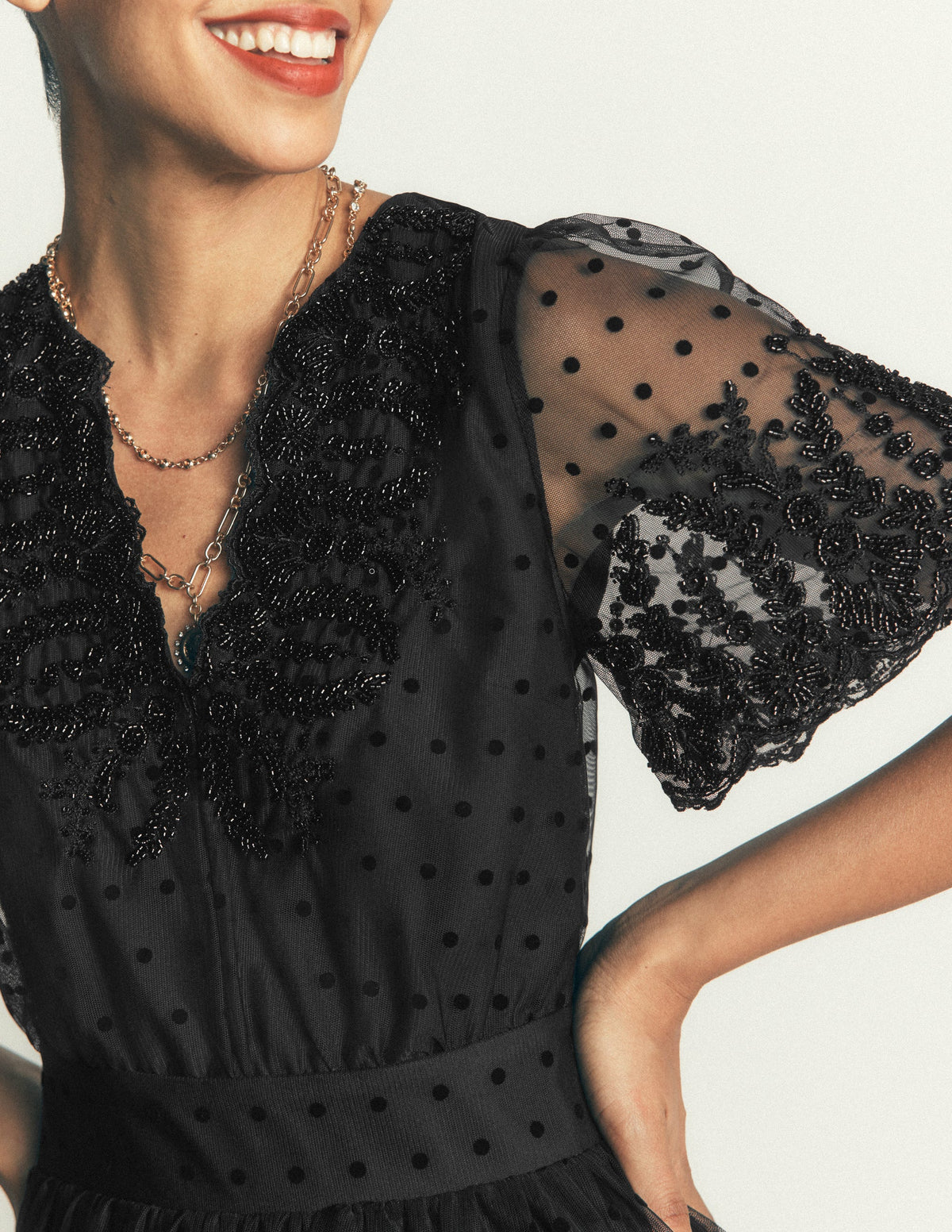 Embroidered Tulle Maxi Dress-Black - Image 3