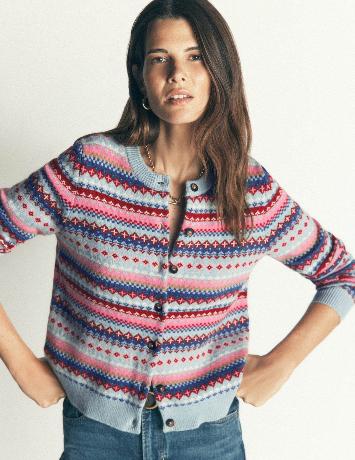 Edie Fair Isle Cardigan-Blue all over fair isle - Image 1